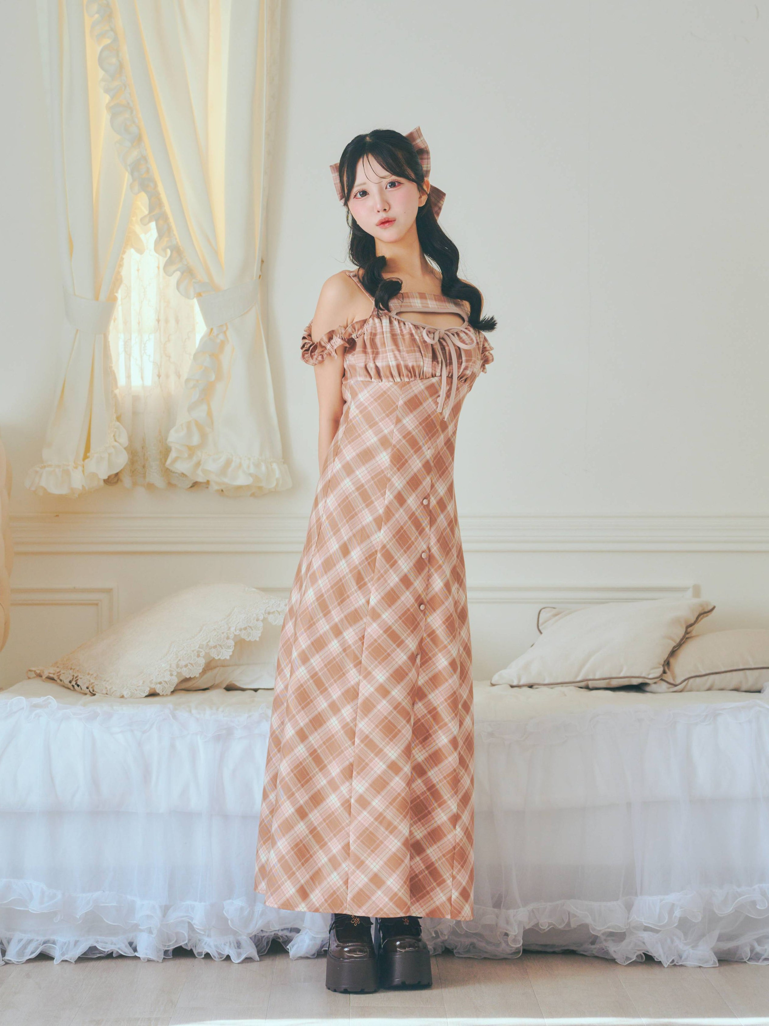 《LAFARY》チェックキャミロングワンピース