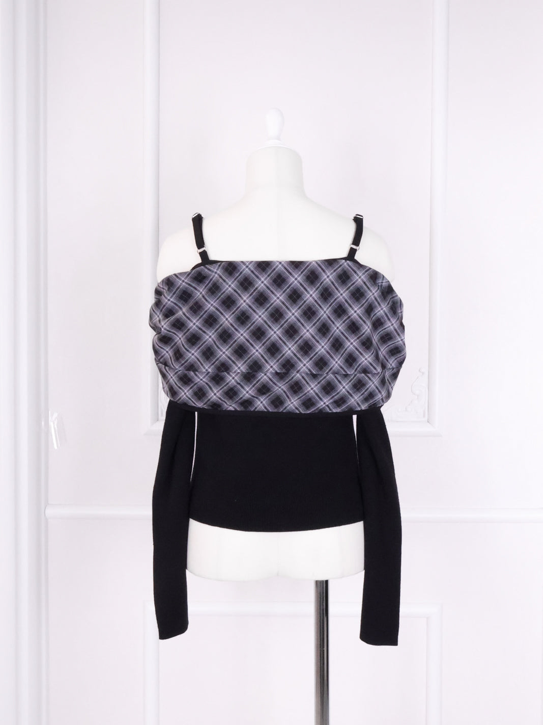 《LAFARY》オフショルチェックニットトップス