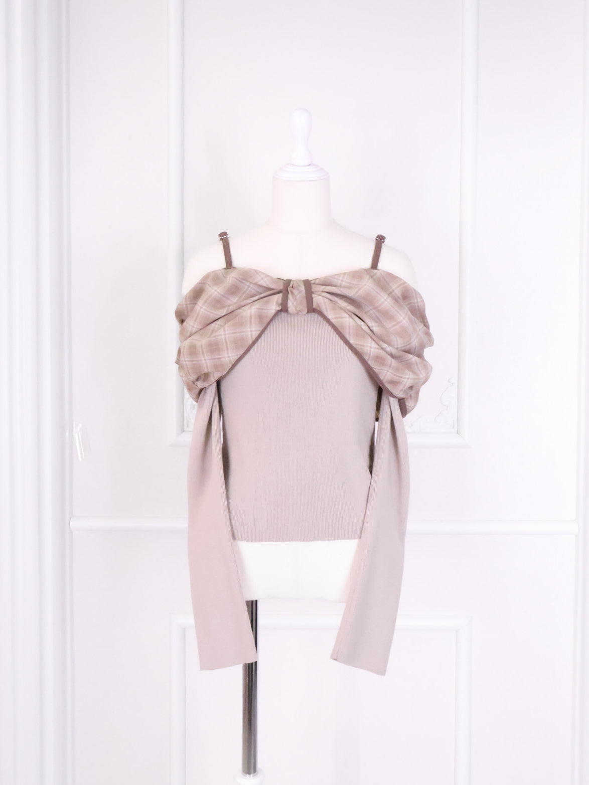 《LAFARY》オフショルチェックニットトップス