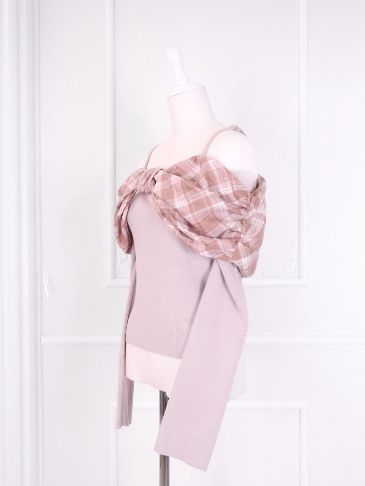 《LAFARY》オフショルチェックニットトップス