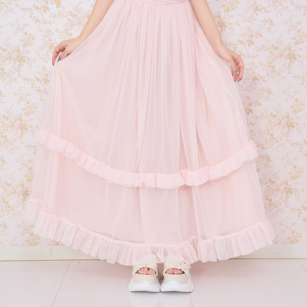 《LAFARY closet》チュールフリルロングワンピース