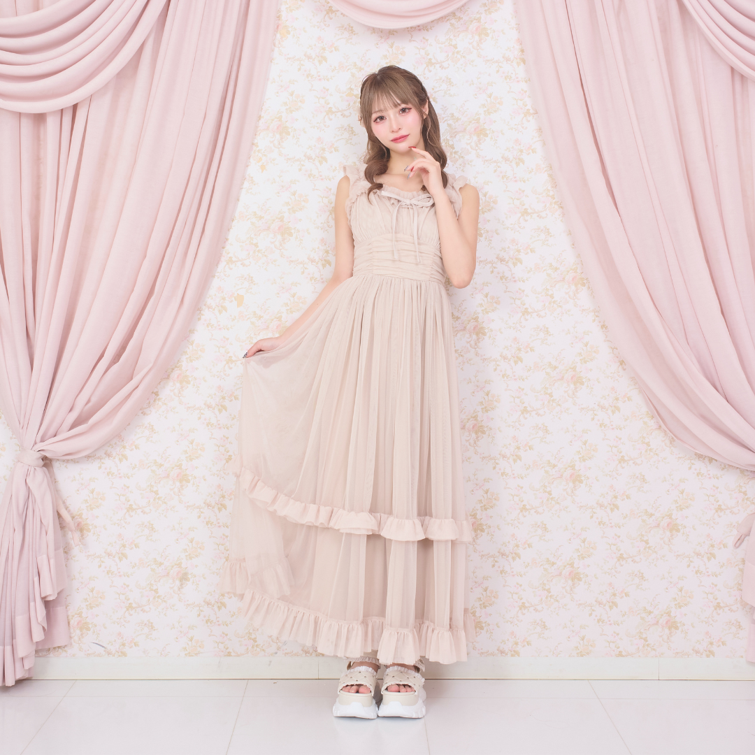 《LAFARY closet》チュールフリルロングワンピース