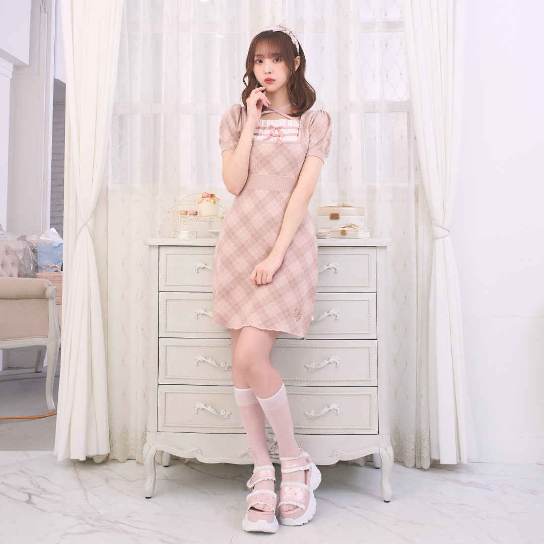 《LAFARY closet》レイヤードチェックニットワンピ