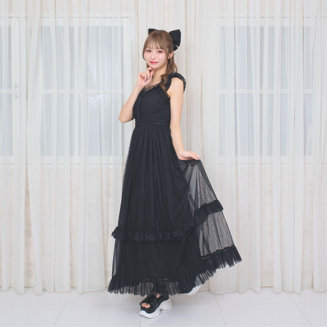 《LAFARY closet》チュールフリルロングワンピース