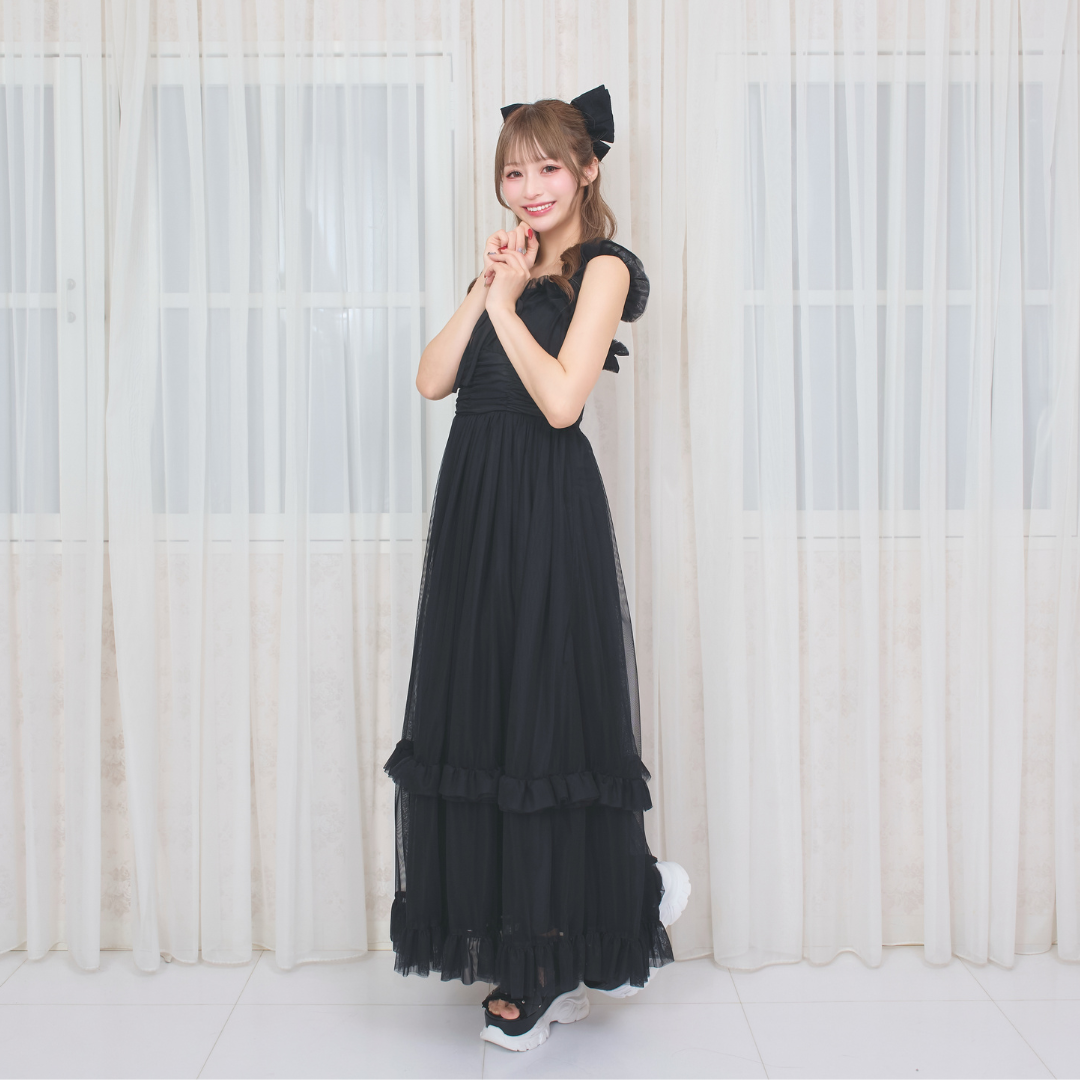 《LAFARY closet》チュールフリルロングワンピース