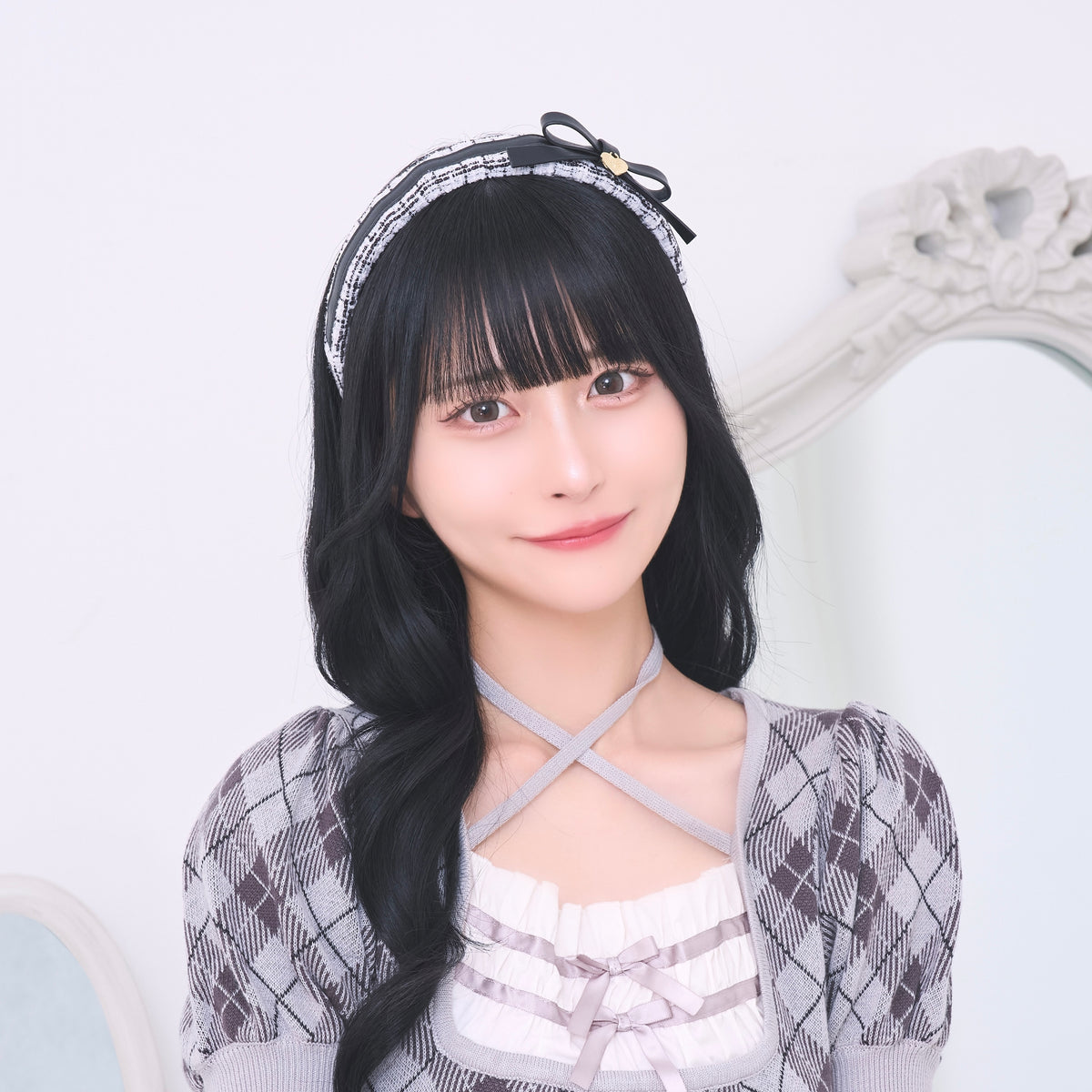 《LAFARY closet》合皮リボンツイードカチューシャ