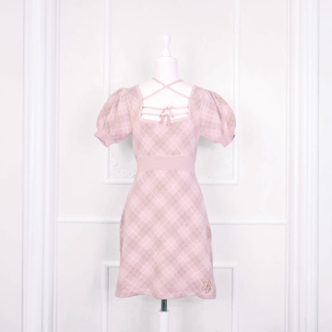 《LAFARY closet》レイヤードチェックニットワンピ