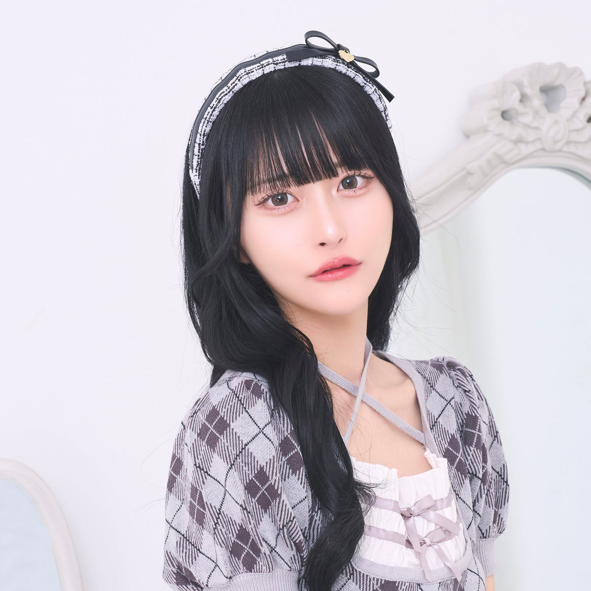 《LAFARY closet》合皮リボンツイードカチューシャ