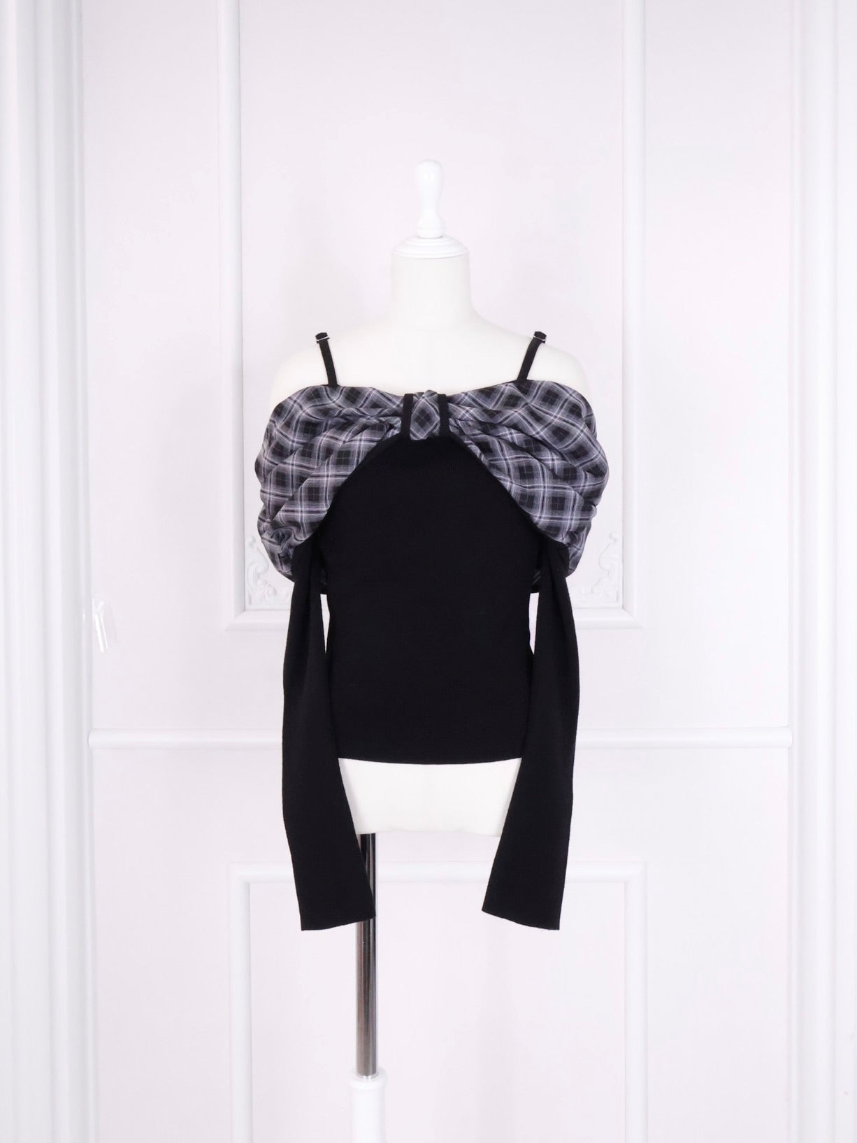 《LAFARY》オフショルチェックニットトップス
