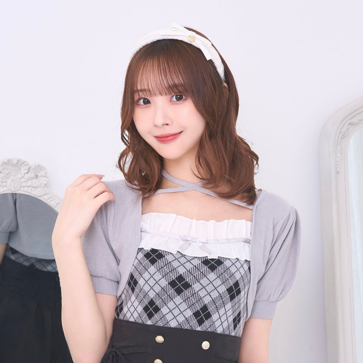 《LAFARY closet》合皮リボンツイードカチューシャ