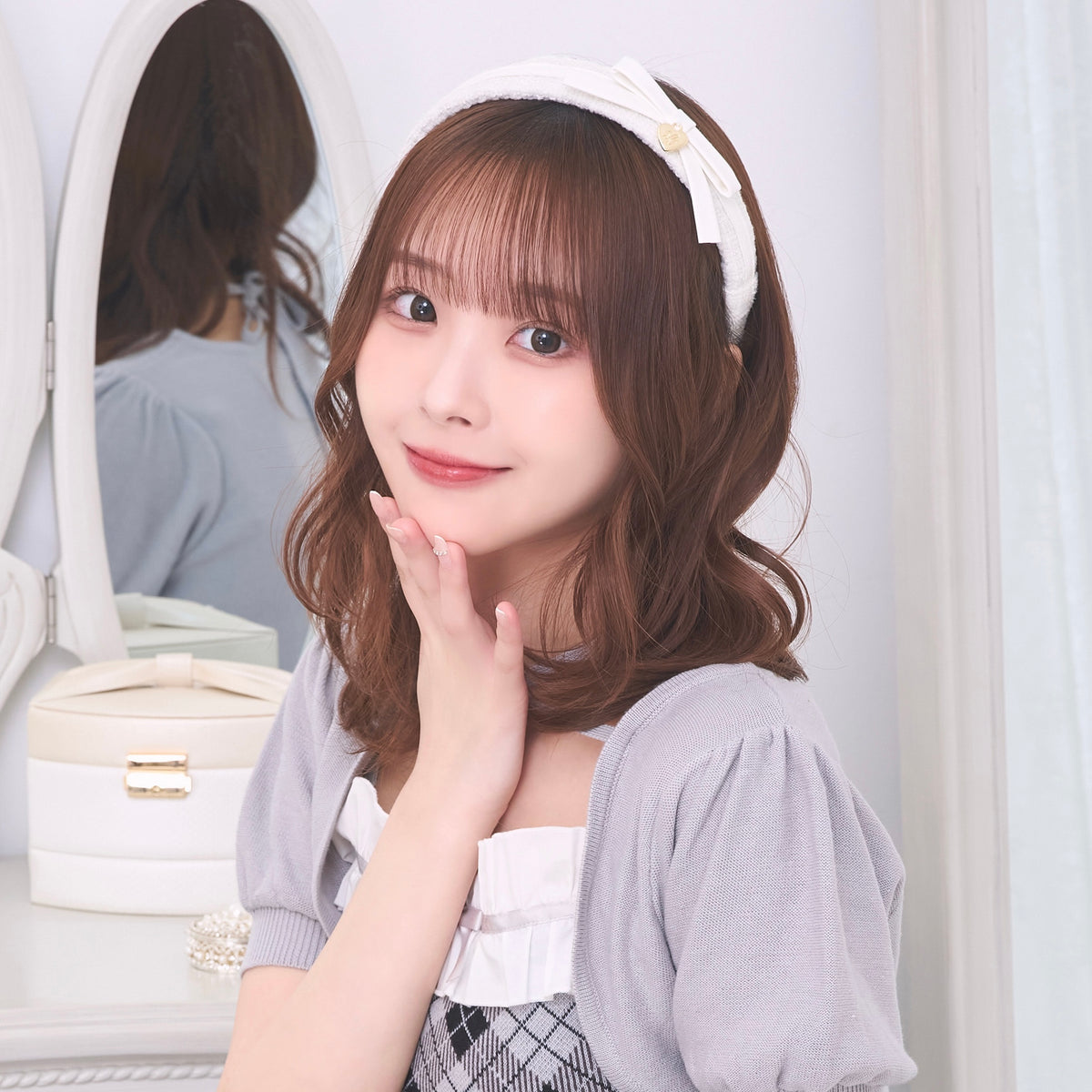 《LAFARY closet》合皮リボンツイードカチューシャ