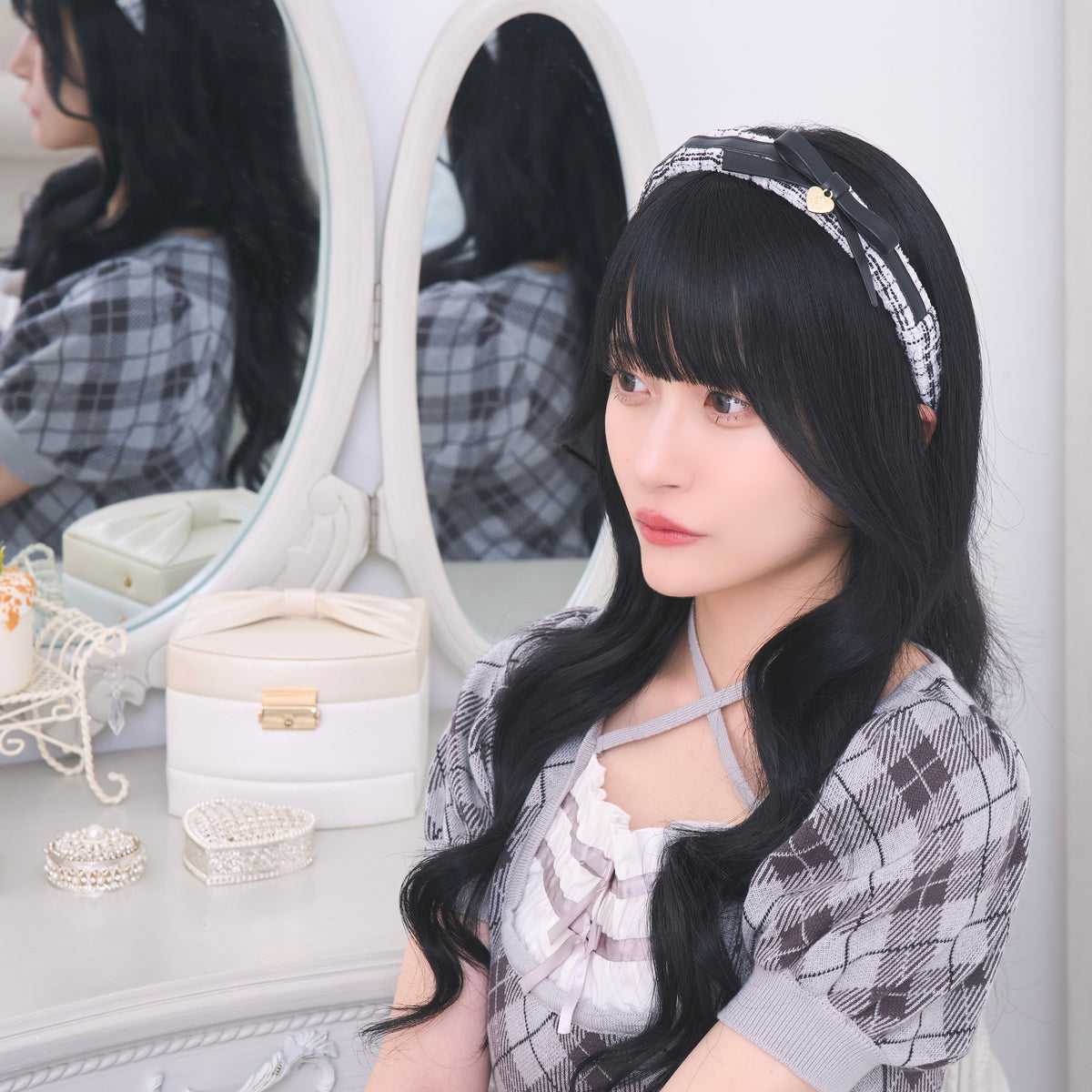 《LAFARY closet》合皮リボンツイードカチューシャ