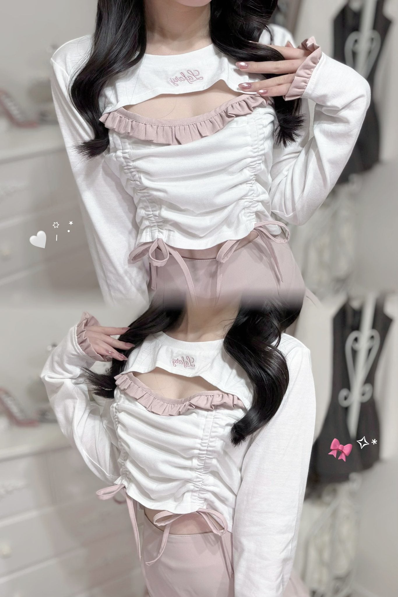 《LAFARY》ドロストリボントップス