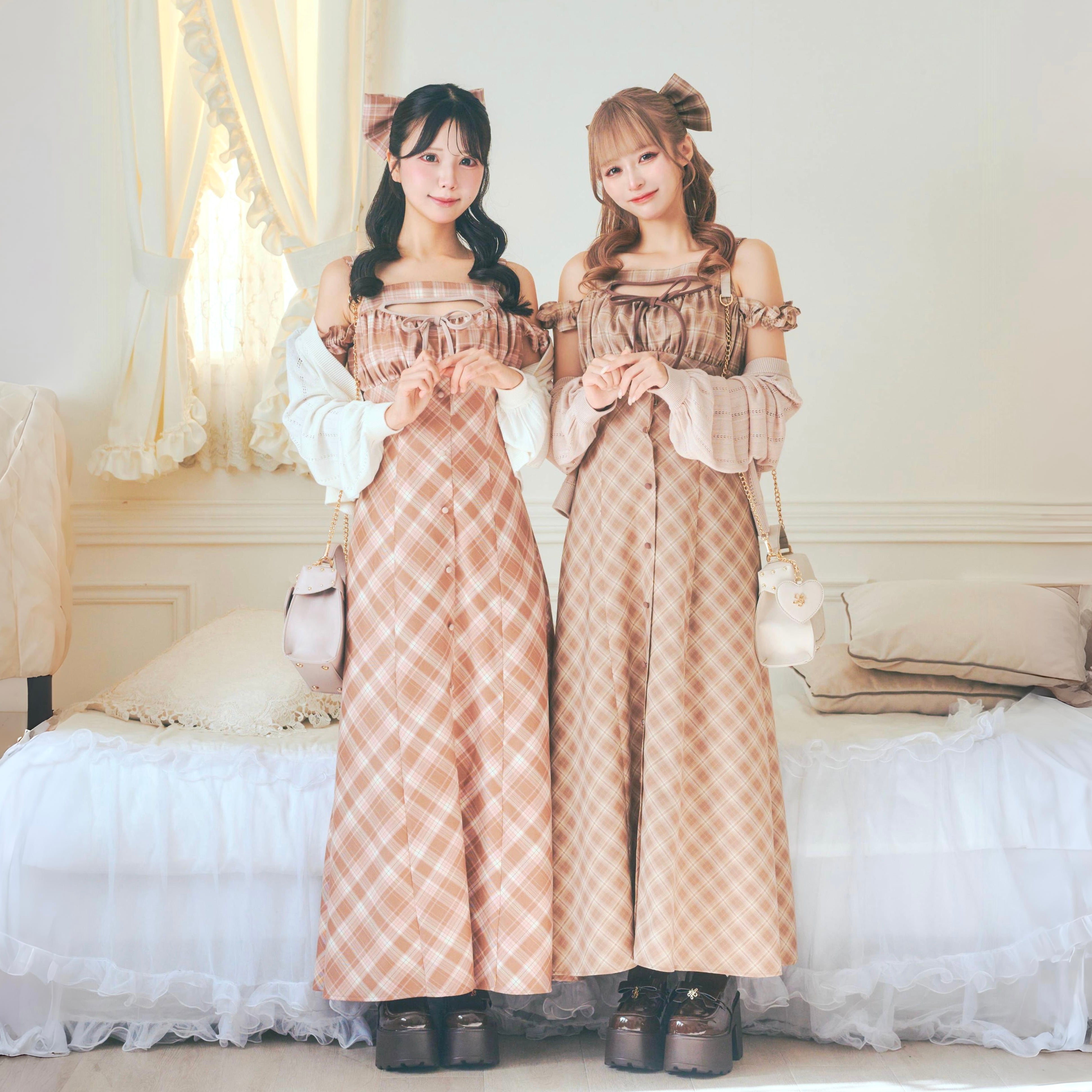 《LAFARY》チェックキャミロングワンピース