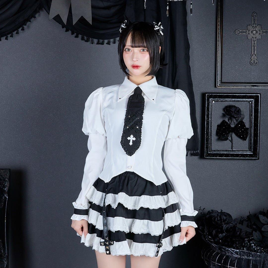 《mine》クロス刺繍ネクタイブラウス