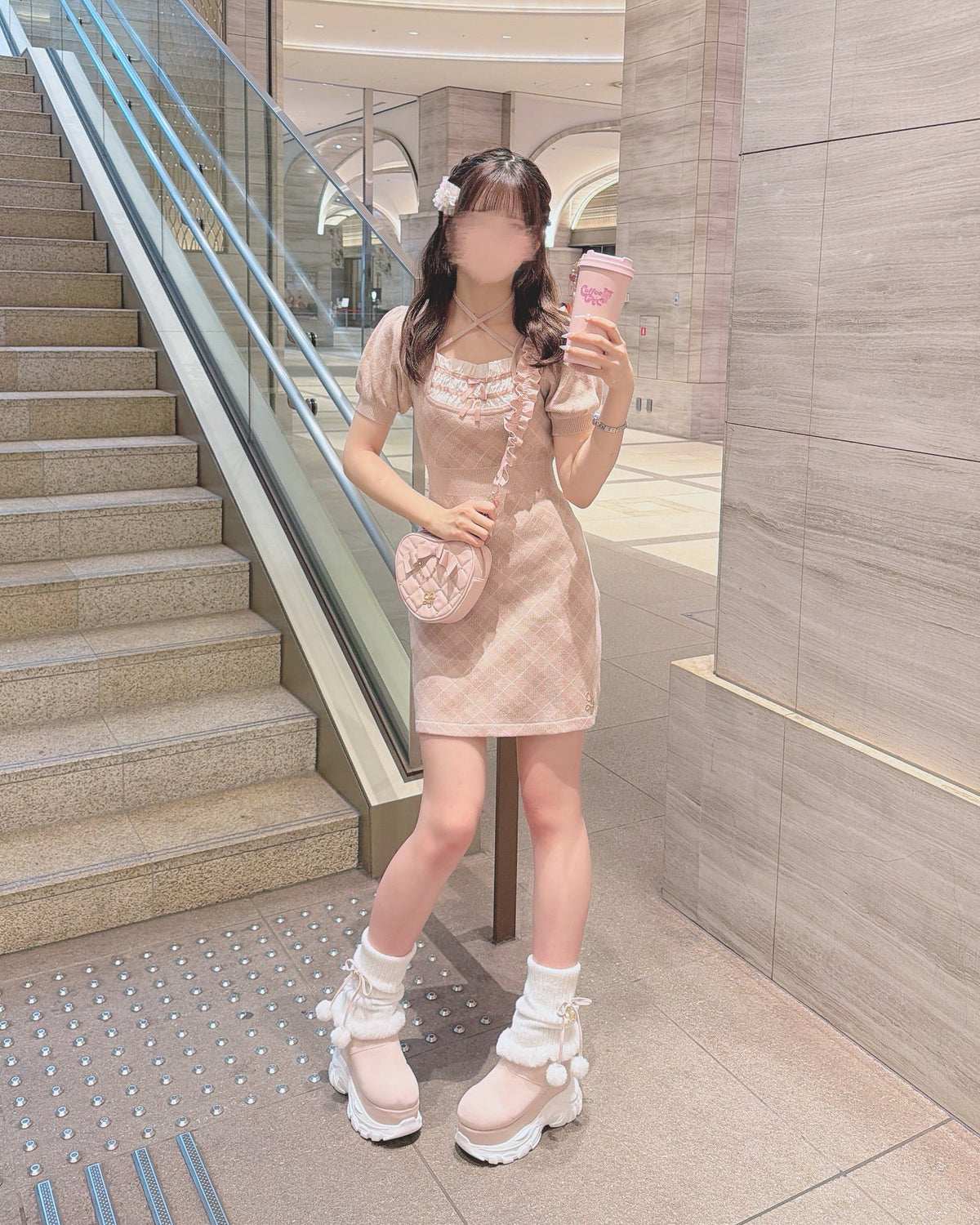《LAFARY closet》レイヤードチェックニットワンピ