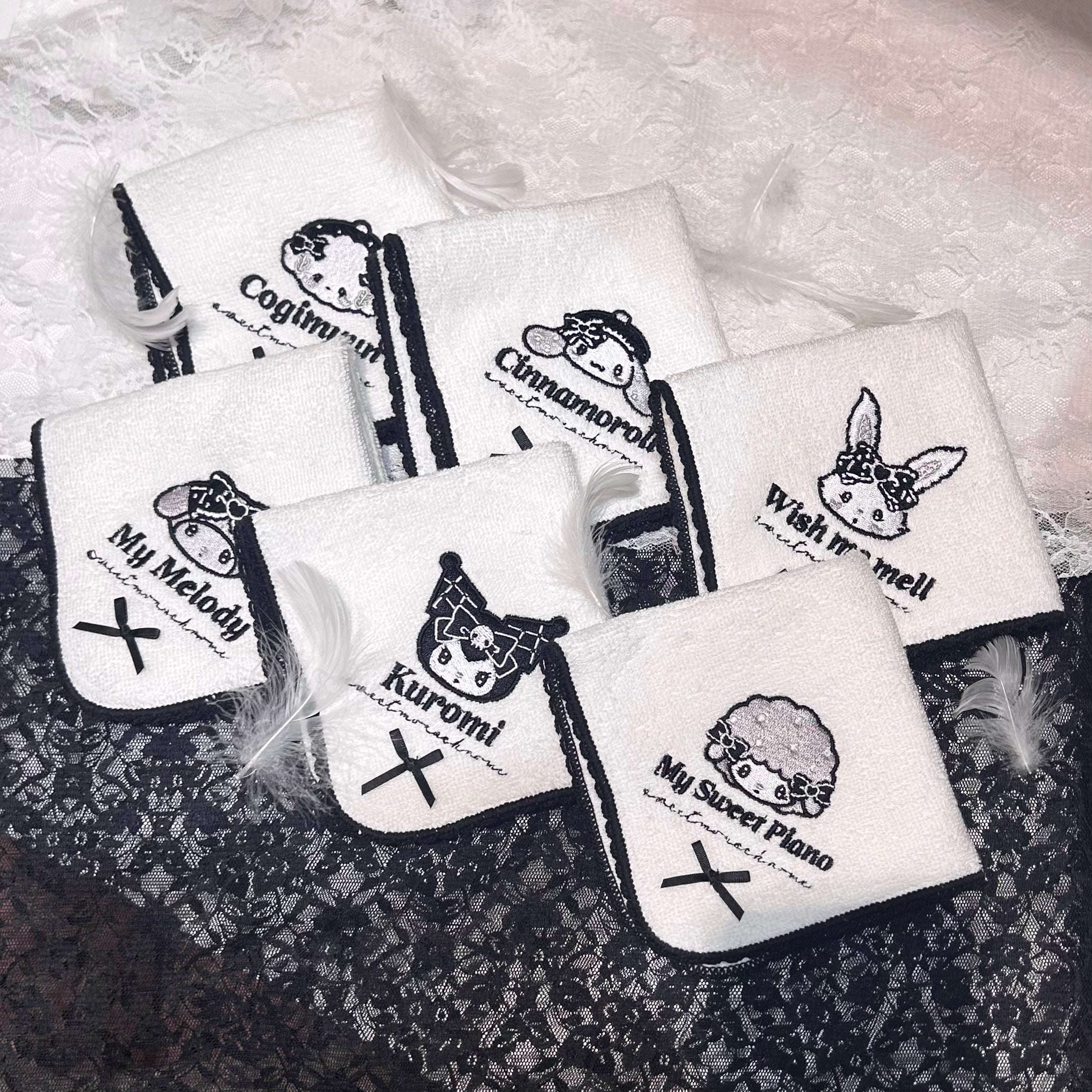 《LAFARYオリジナル》SWEET♡MONOCHROMEシリーズ3 刺繍リボンハンカチ マイスウィートピアノ