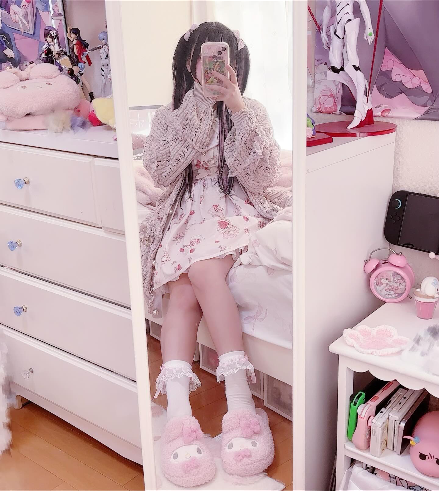 《mine》チェックチャーム付きソックス