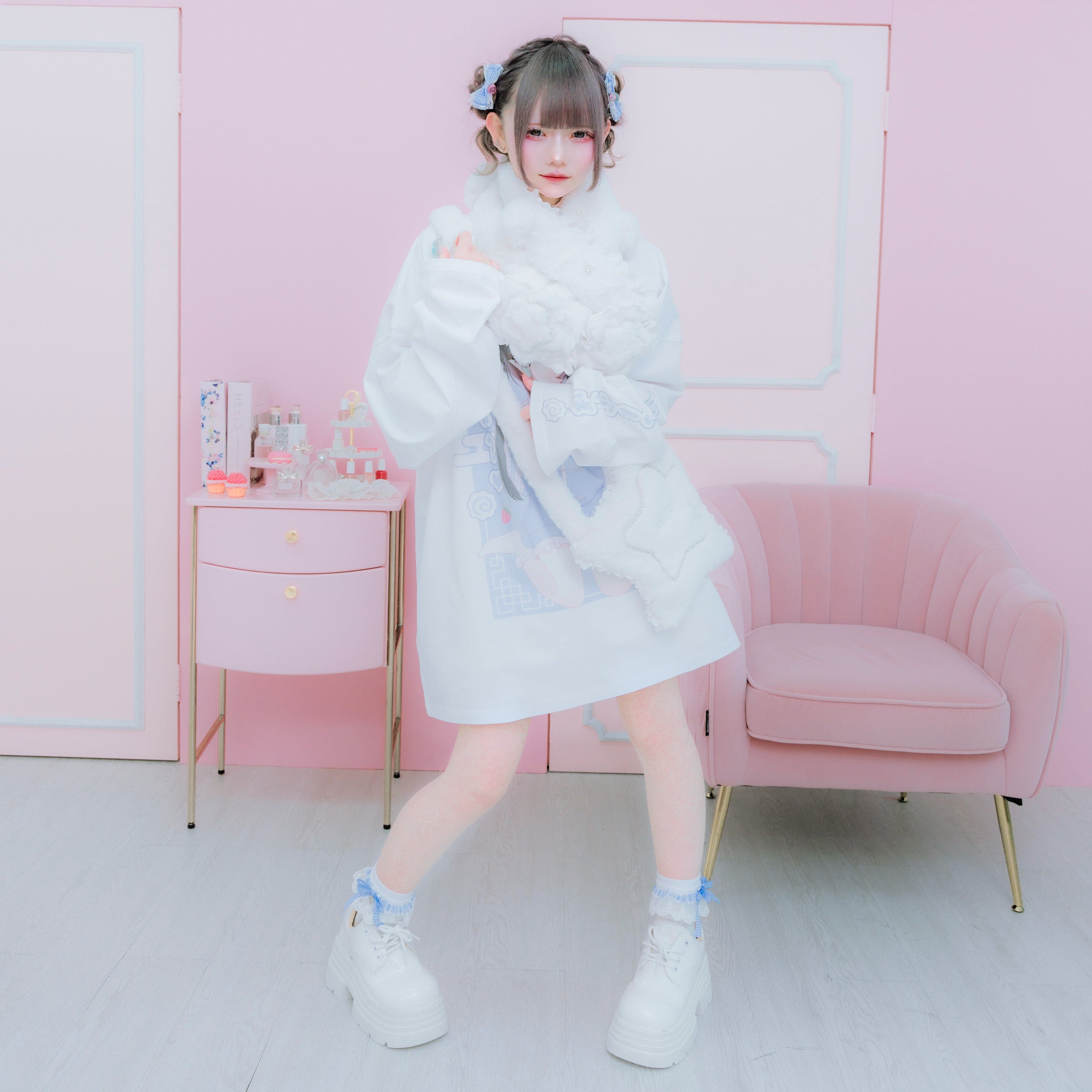 《mine》チェックチャーム付きソックス