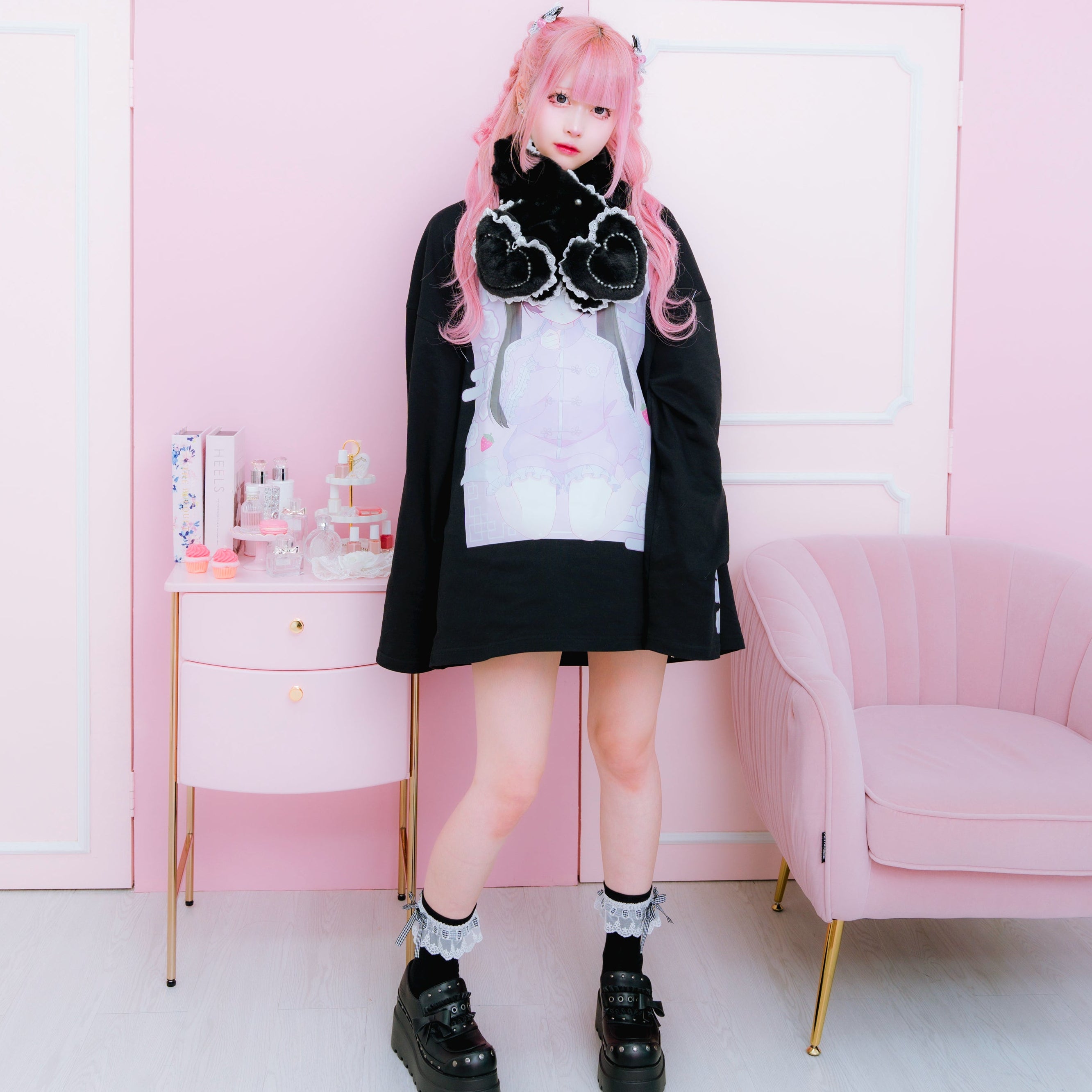 《mine》チェックチャーム付きソックス