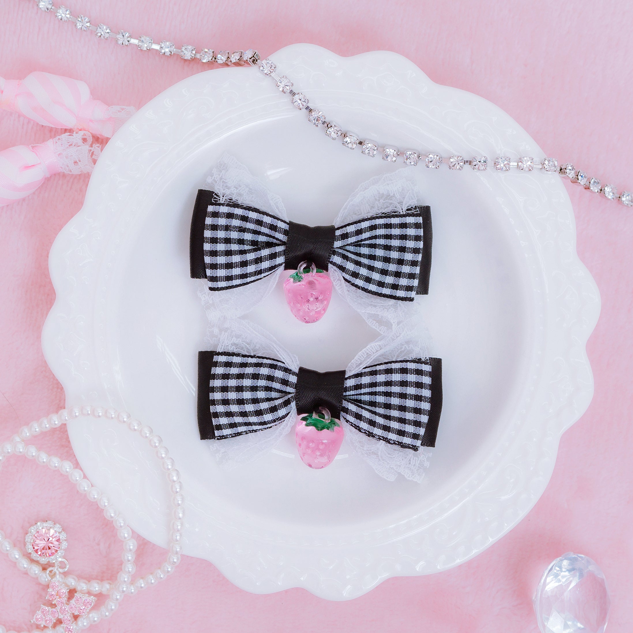 《mine》チェックいちごリボン