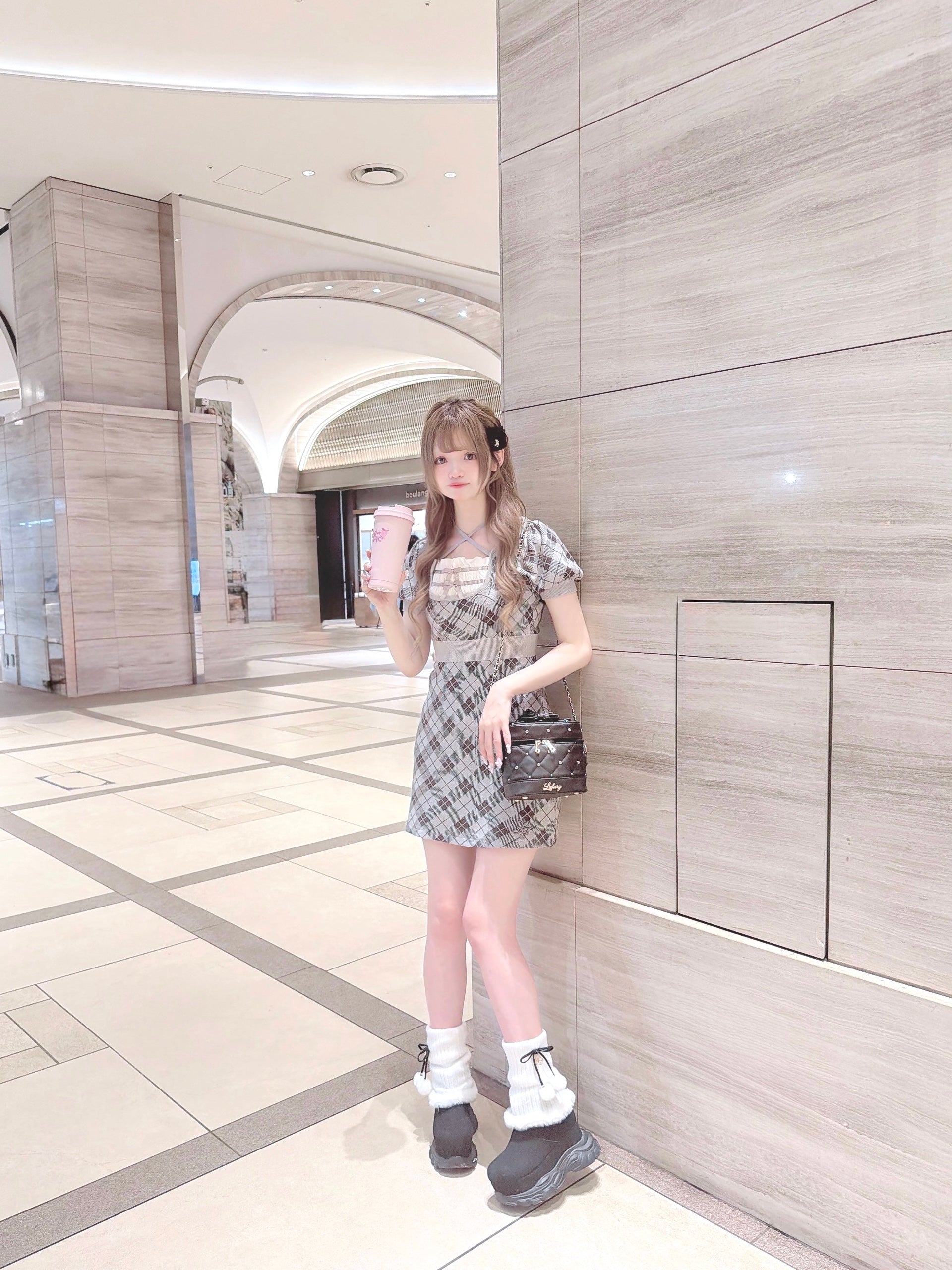 《LAFARY closet》レイヤードチェックニットワンピ