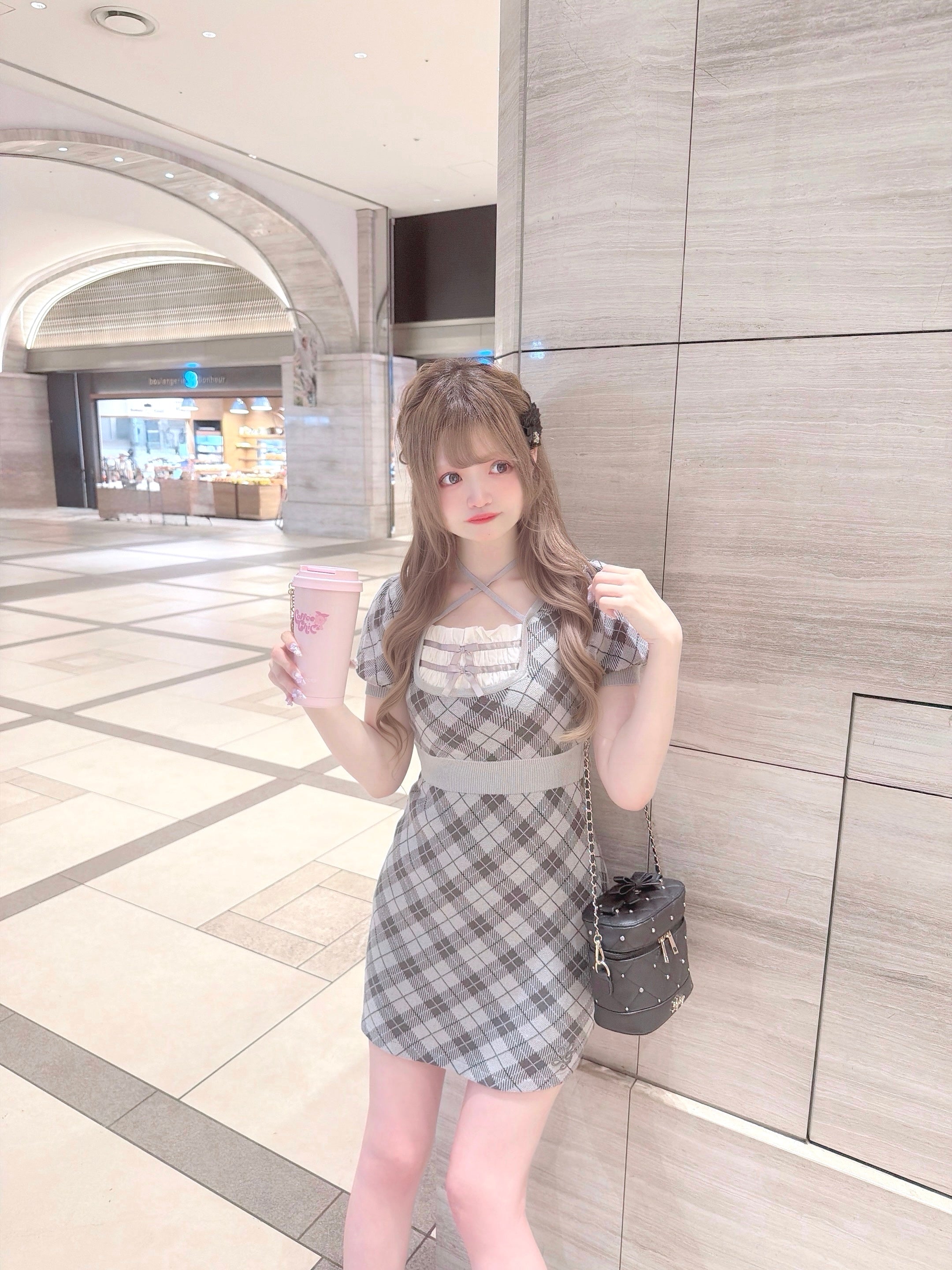 《LAFARY closet》レイヤードチェックニットワンピ