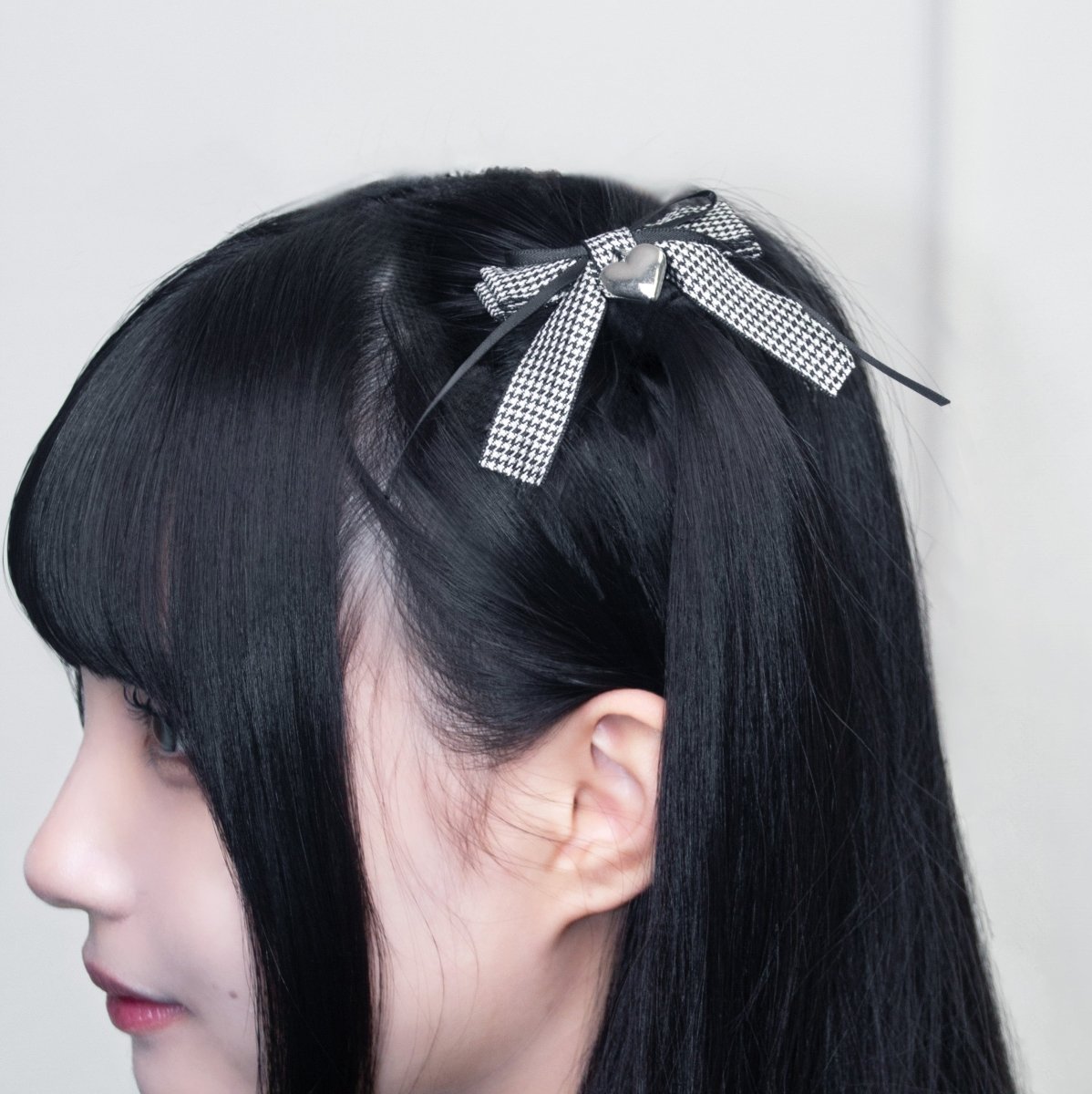 【Melsick】千鳥柄ハートチャームリボン - LAFARY ONLINE