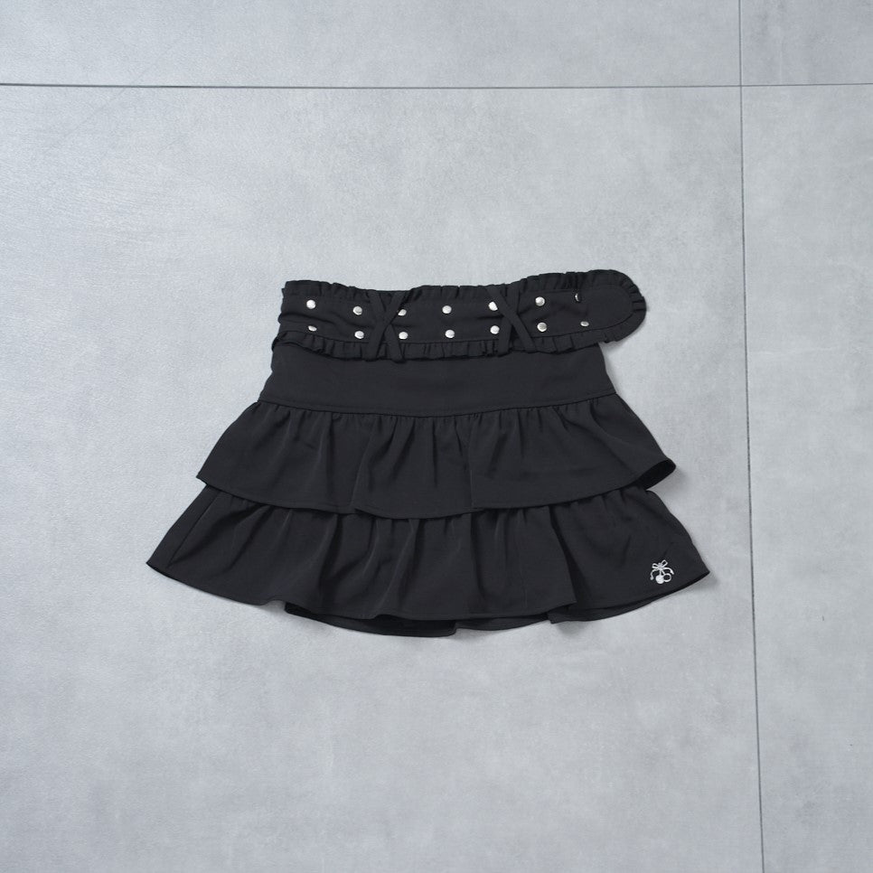 【Melsick】ベルトフリルスカート - Black - LAFARY ONLINE