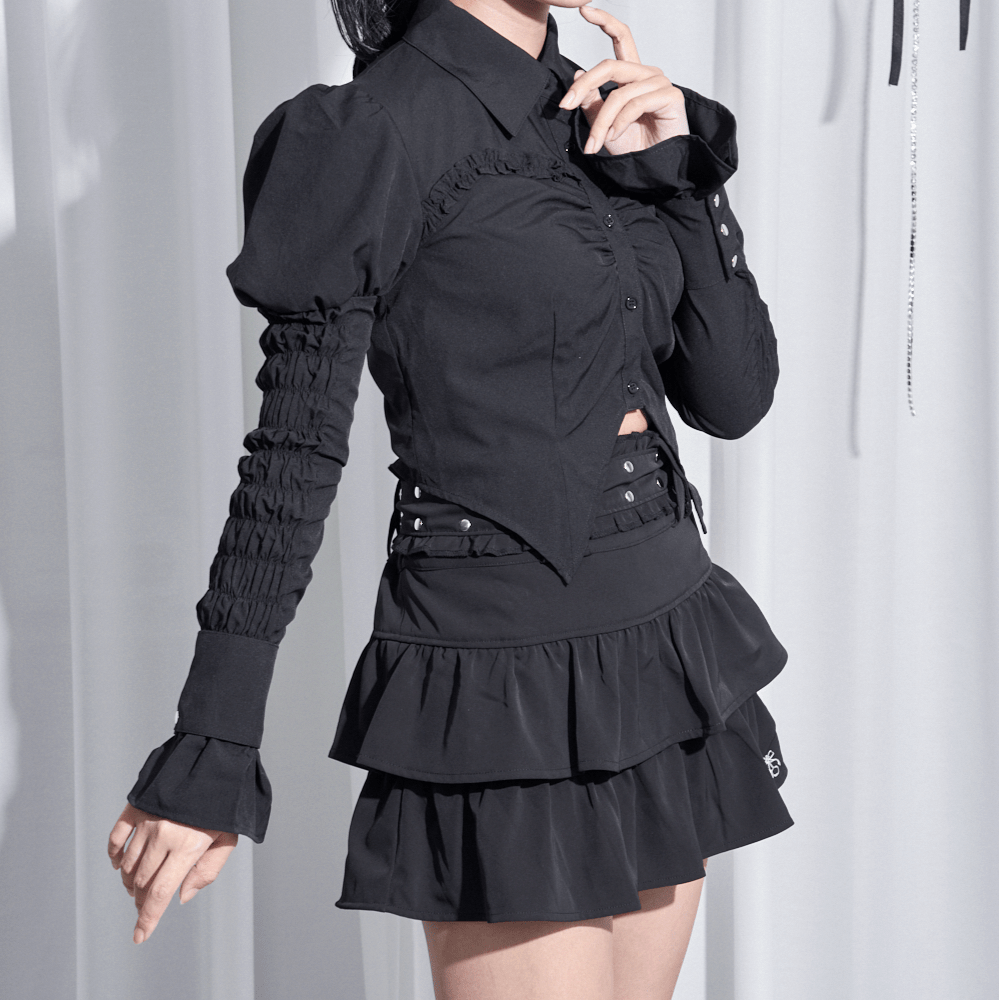 【Melsick】パフスリーブブラウス - Black - LAFARY ONLINE