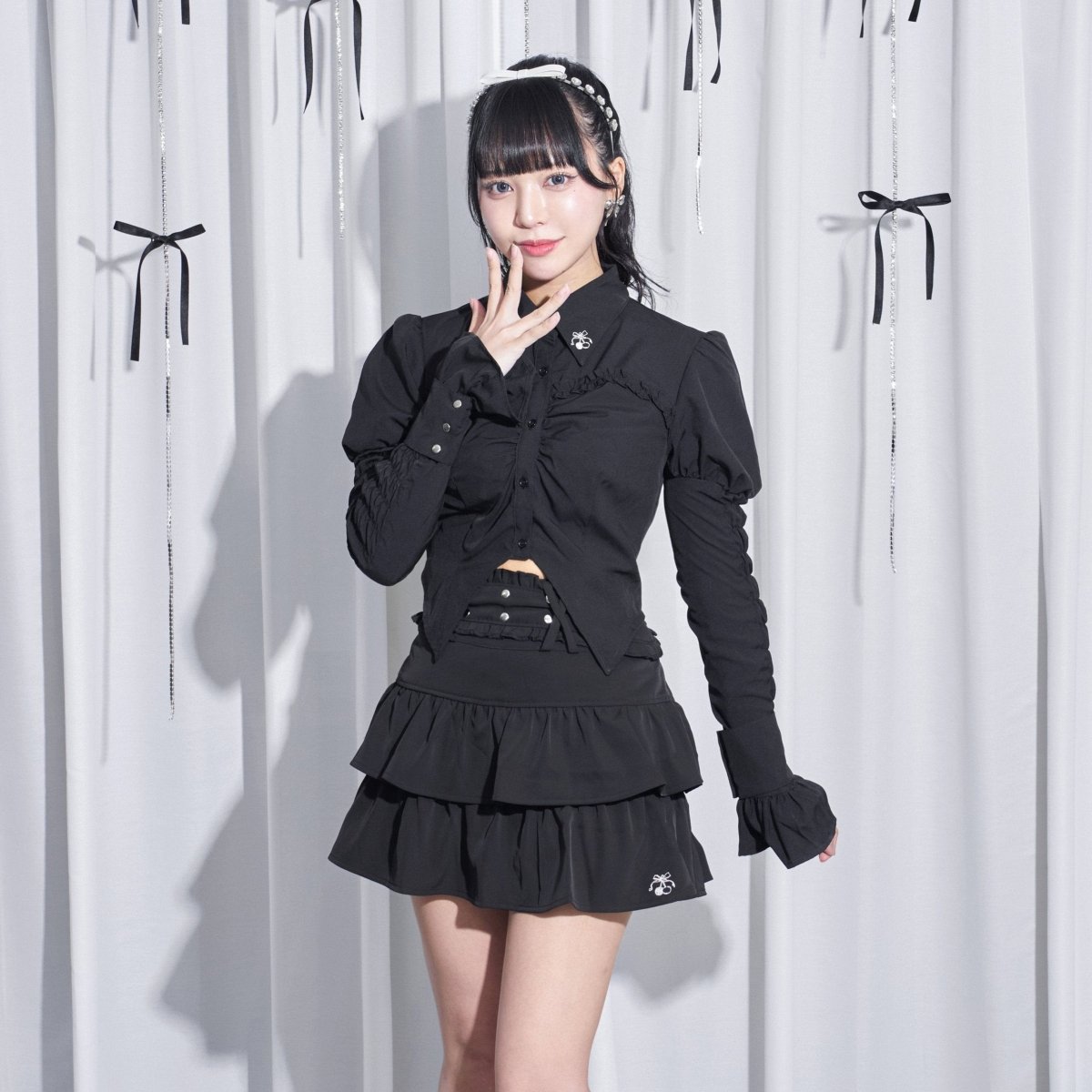 【Melsick】パフスリーブブラウス - Black - LAFARY ONLINE