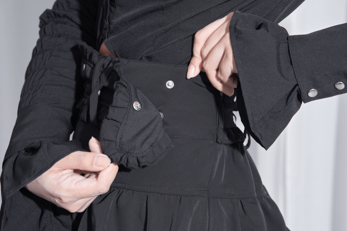 【Melsick】ベルトフリルスカート - Black - LAFARY ONLINE