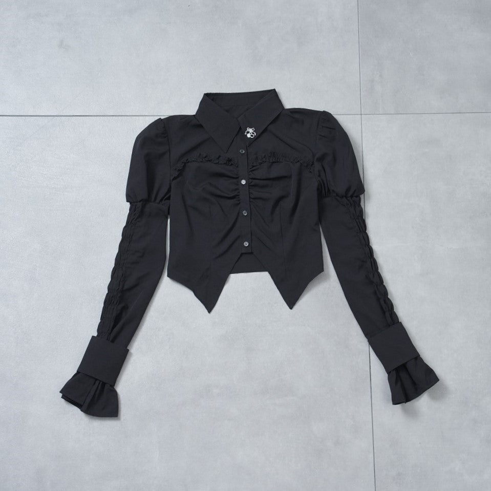 【Melsick】パフスリーブブラウス - Black - LAFARY ONLINE