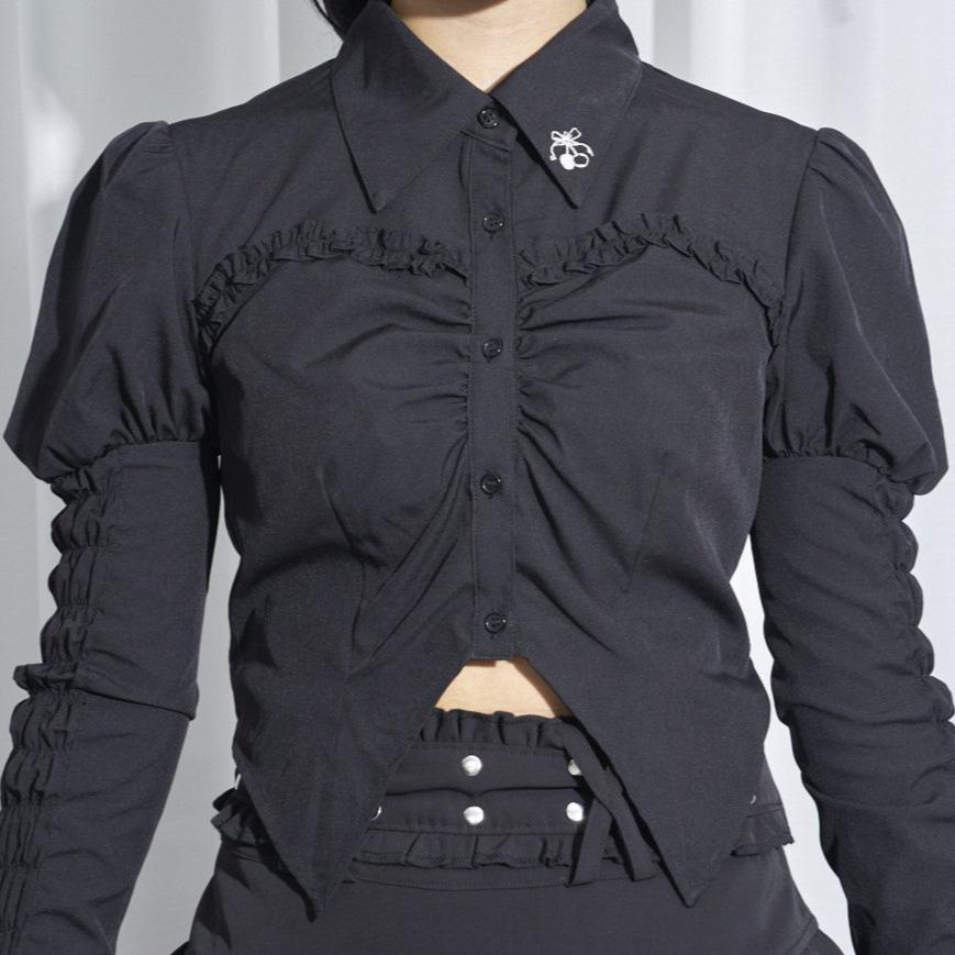 【Melsick】パフスリーブブラウス - Black - LAFARY ONLINE