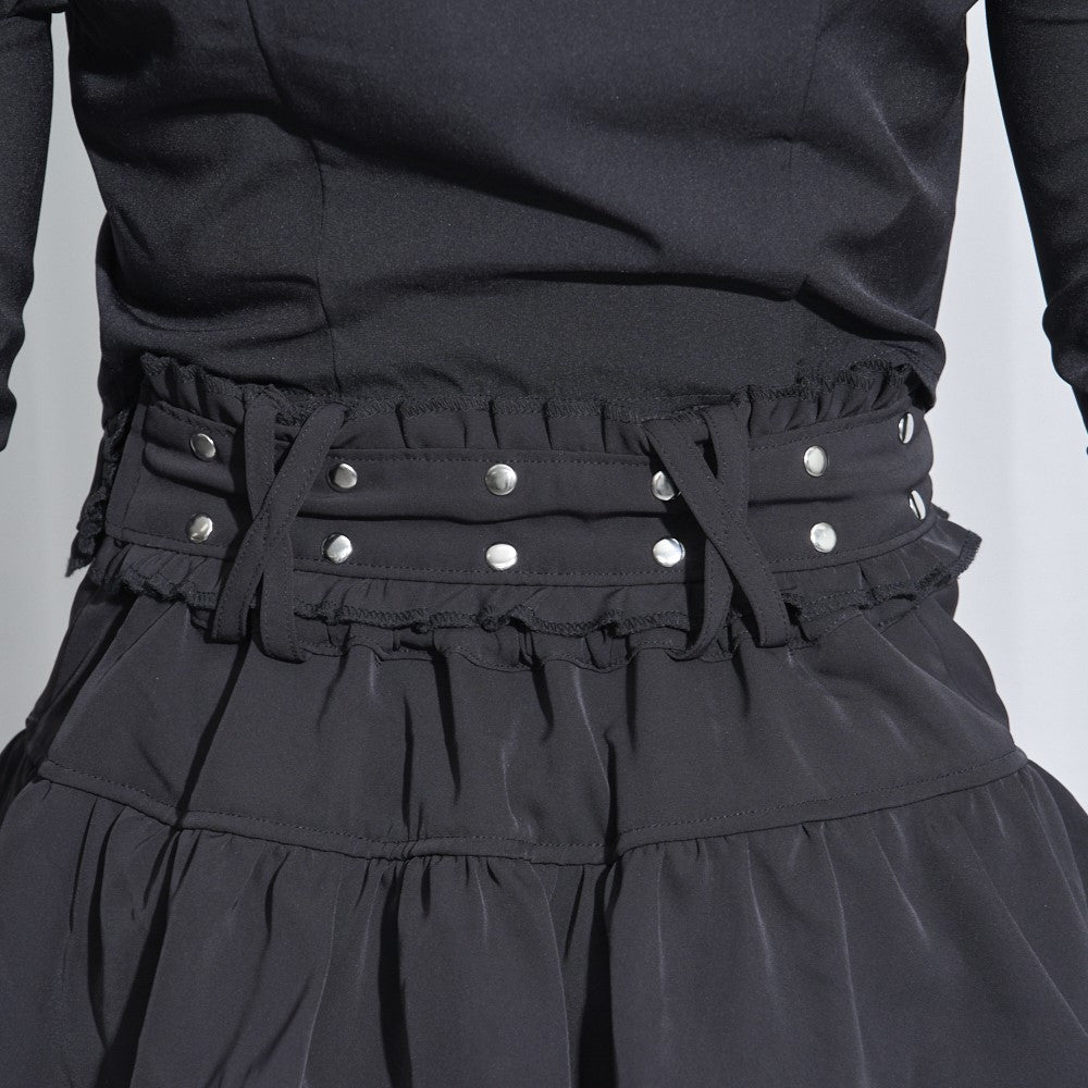 【Melsick】ベルトフリルスカート - Black - LAFARY ONLINE