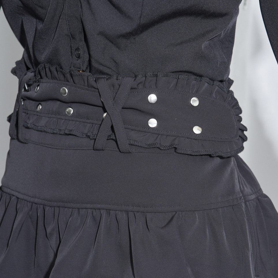 【Melsick】ベルトフリルスカート - Black - LAFARY ONLINE