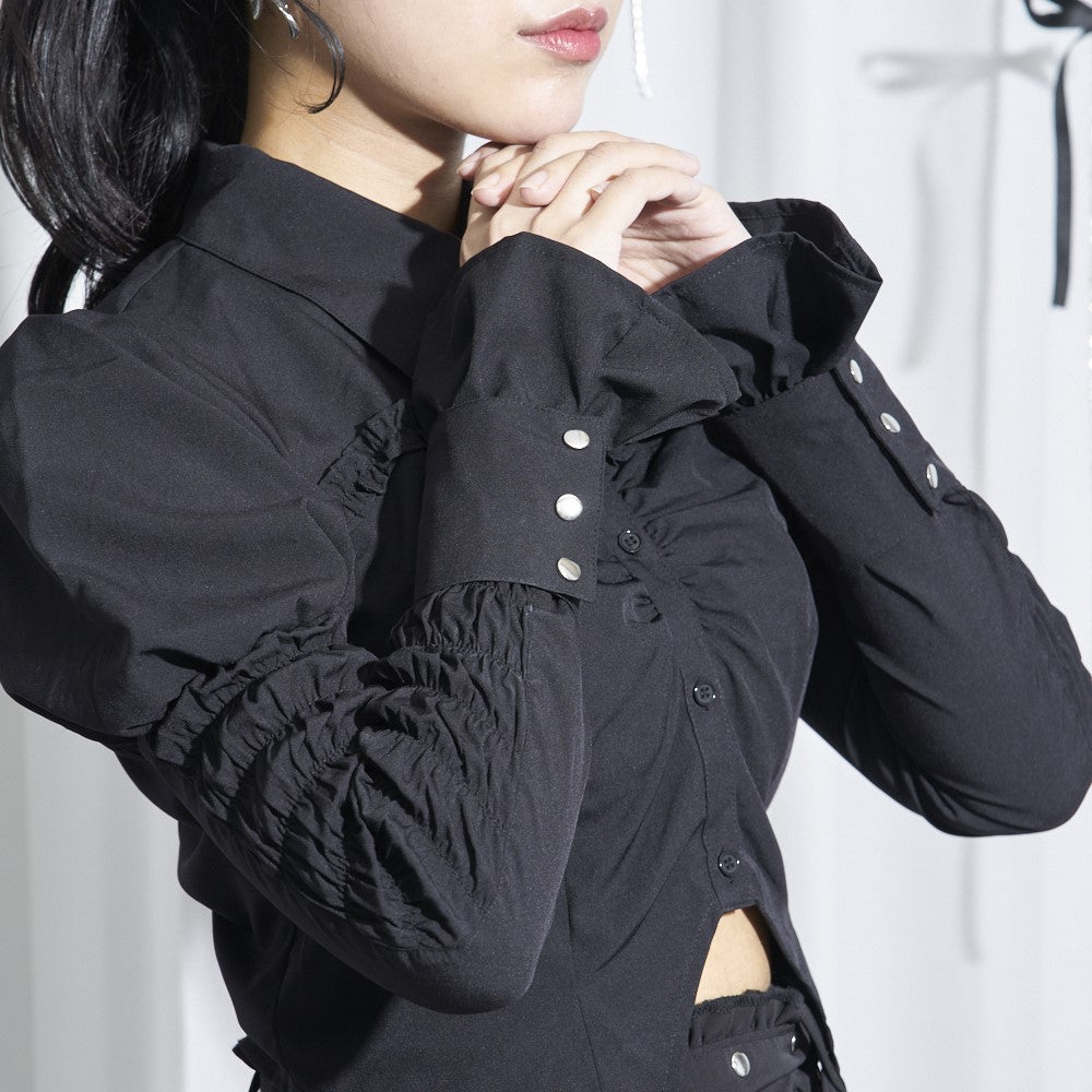 【Melsick】パフスリーブブラウス - Black - LAFARY ONLINE