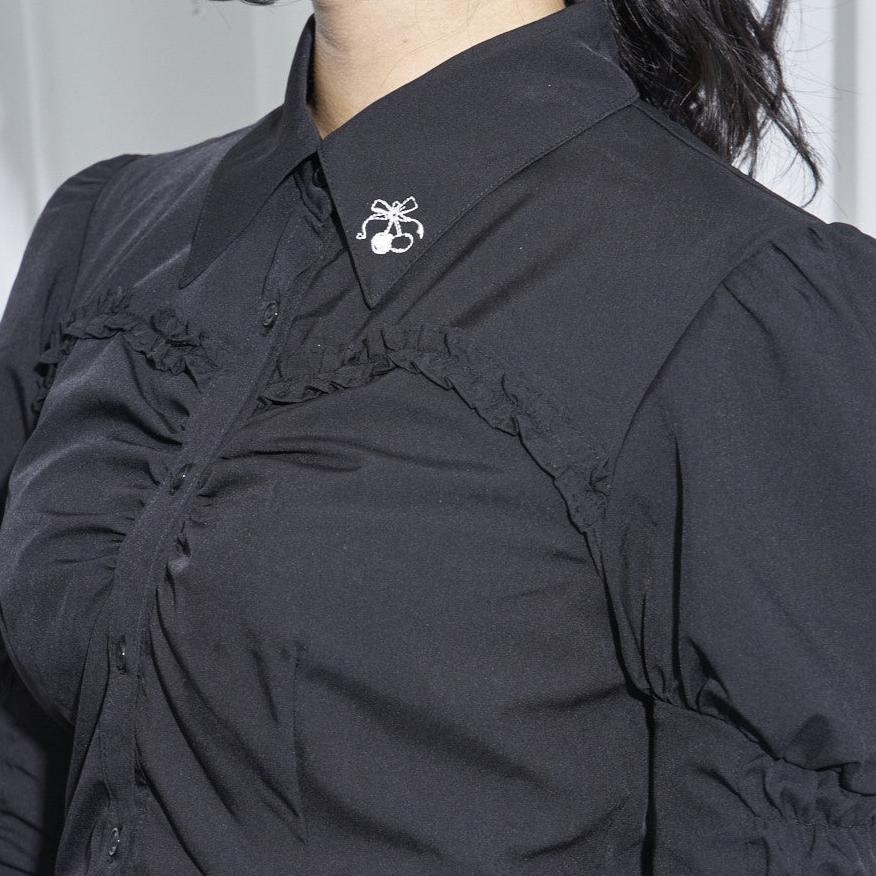 【Melsick】パフスリーブブラウス - Black - LAFARY ONLINE