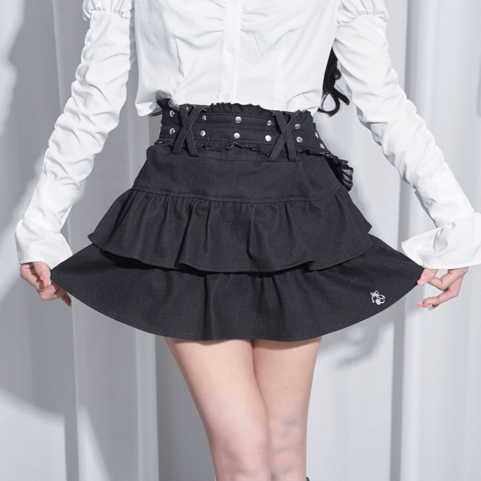 【Melsick】ベルトフリルスカート - Denim - LAFARY ONLINE