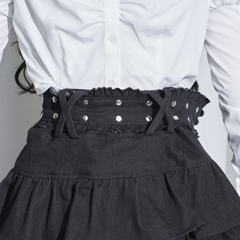 【Melsick】ベルトフリルスカート - Denim - LAFARY ONLINE