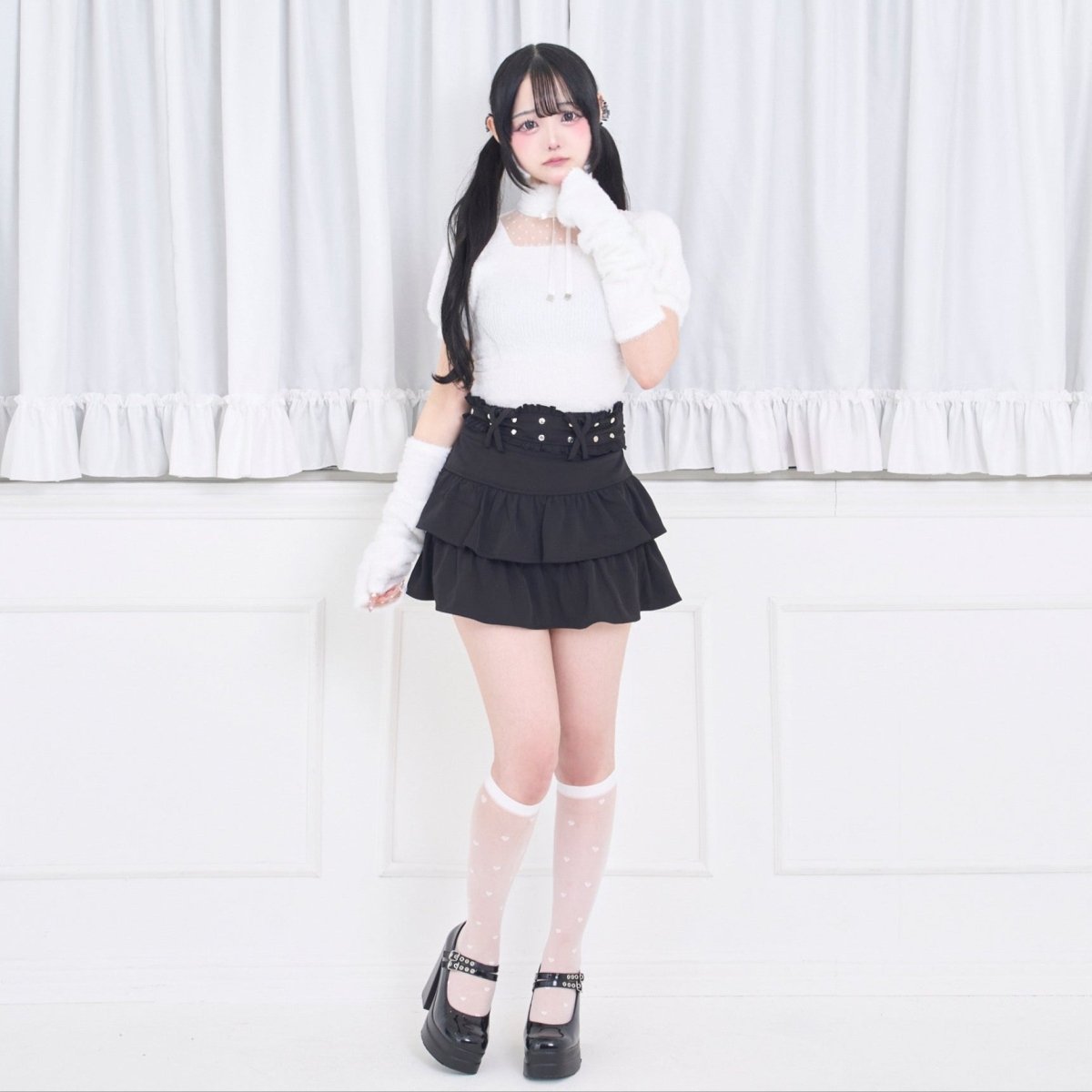 【Melsick】アームカバー付きファートップス - White - LAFARY ONLINE