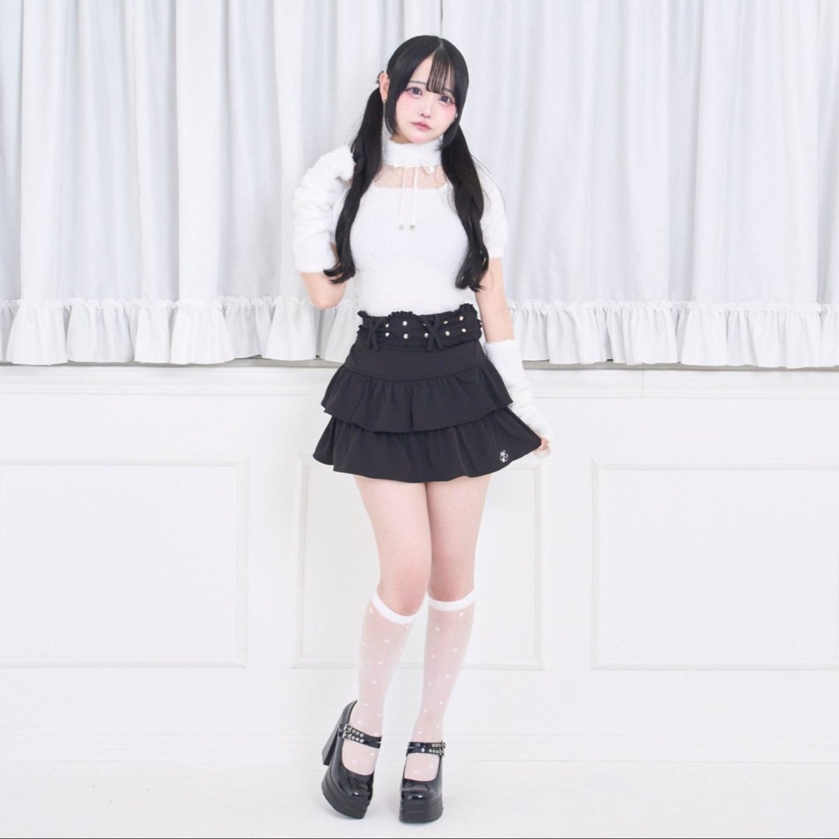 【Melsick】アームカバー付きファートップス - White - LAFARY ONLINE