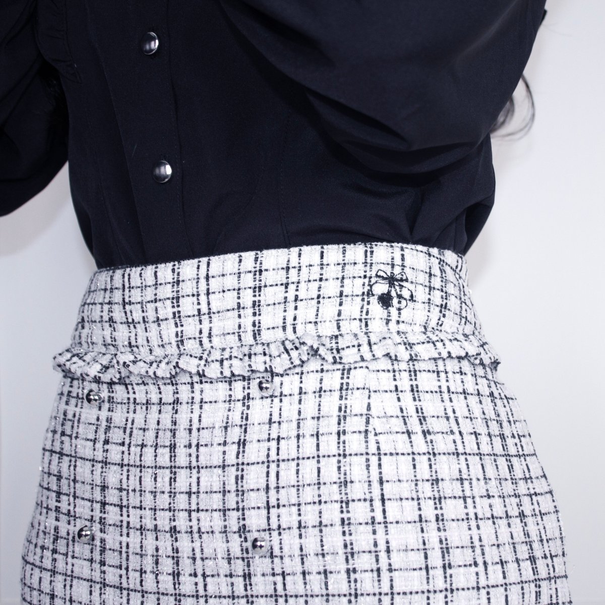 【Melsick】グリッターツイードスカート - White - LAFARY ONLINE