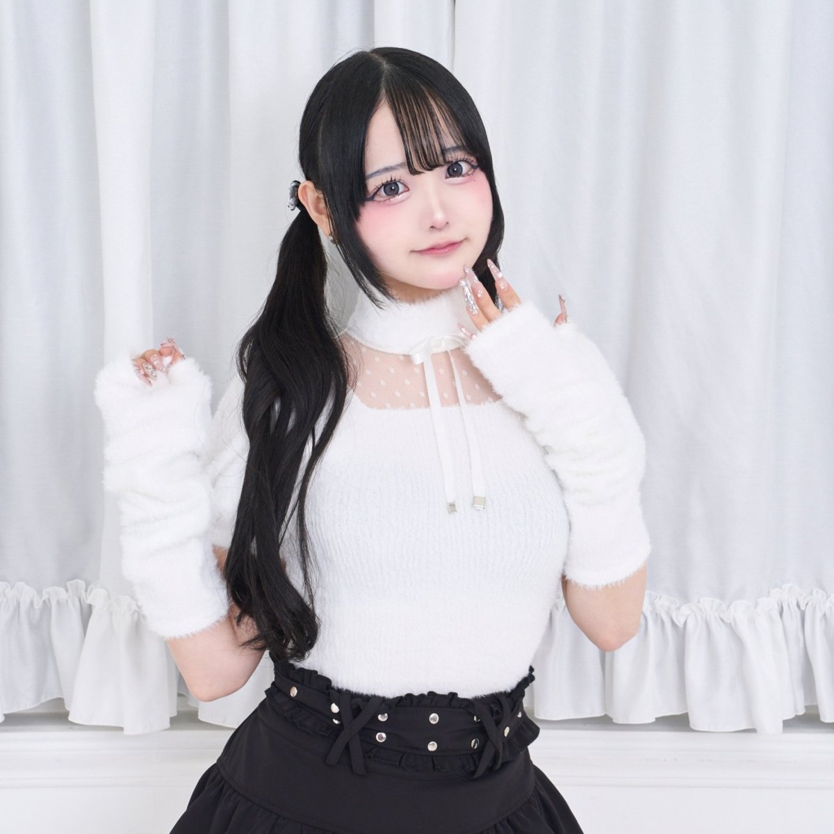 【Melsick】アームカバー付きファートップス - White - LAFARY ONLINE