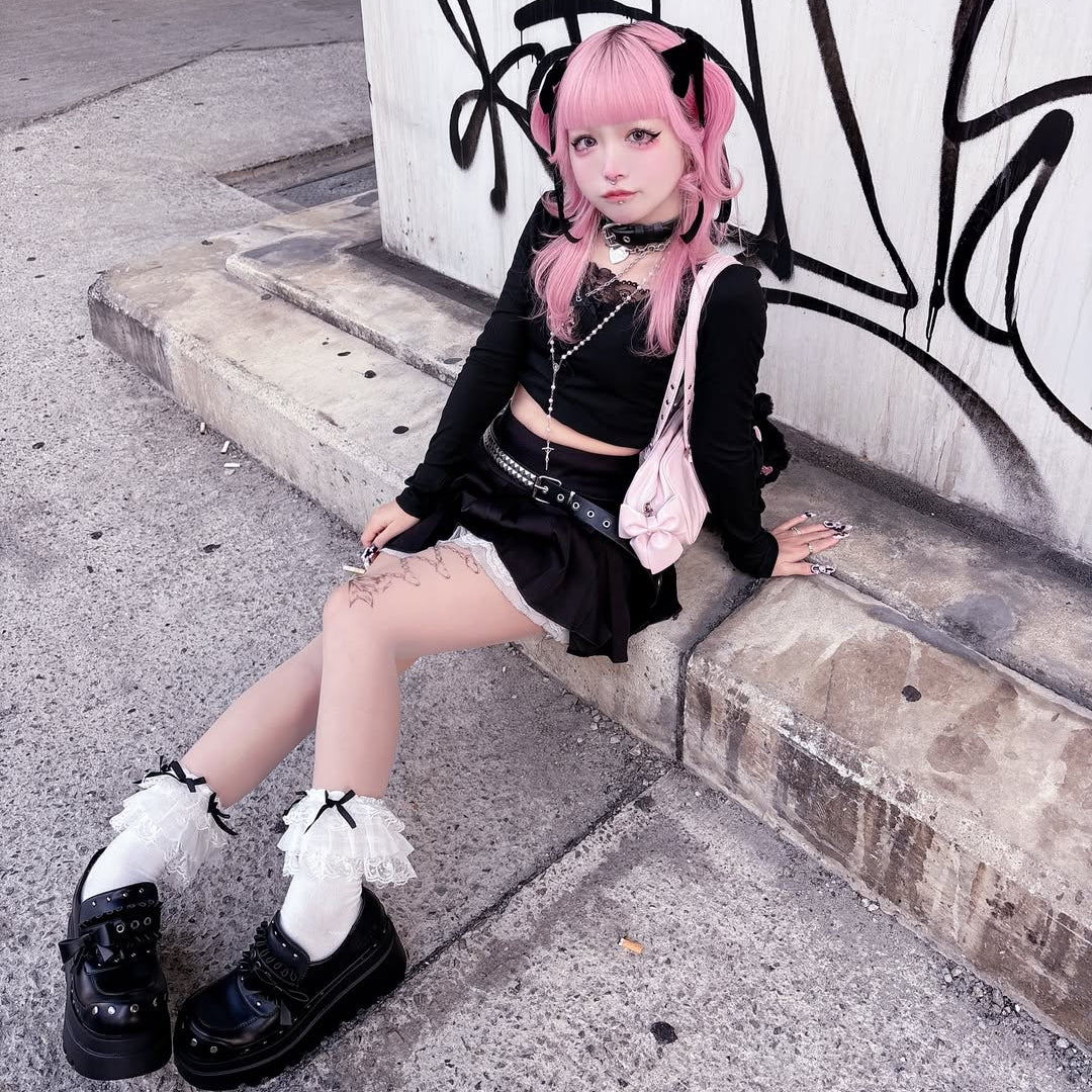 《mine》リボンスタッズ厚底シューズ