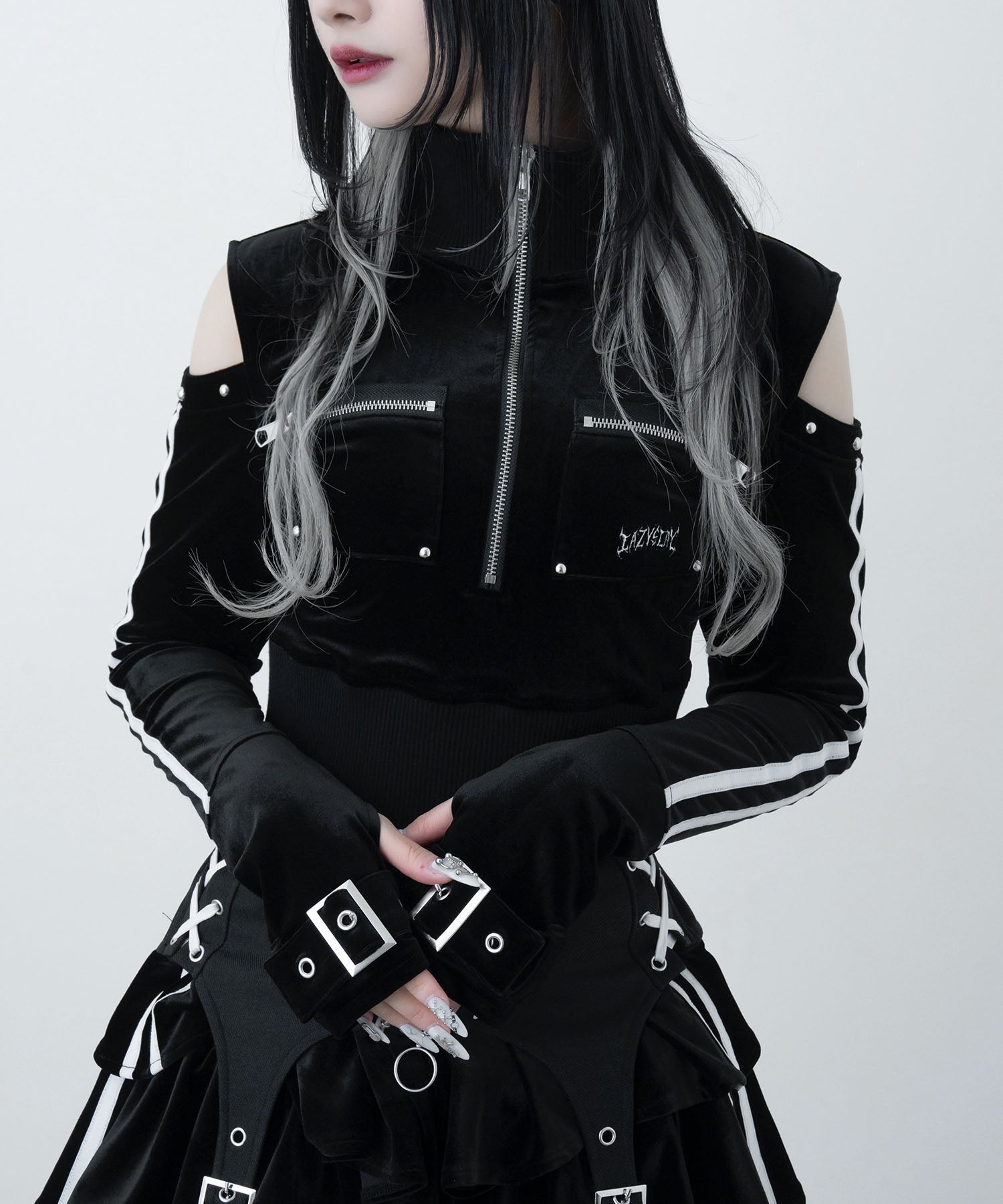 【LAZY SLAY】ベロアライントップス