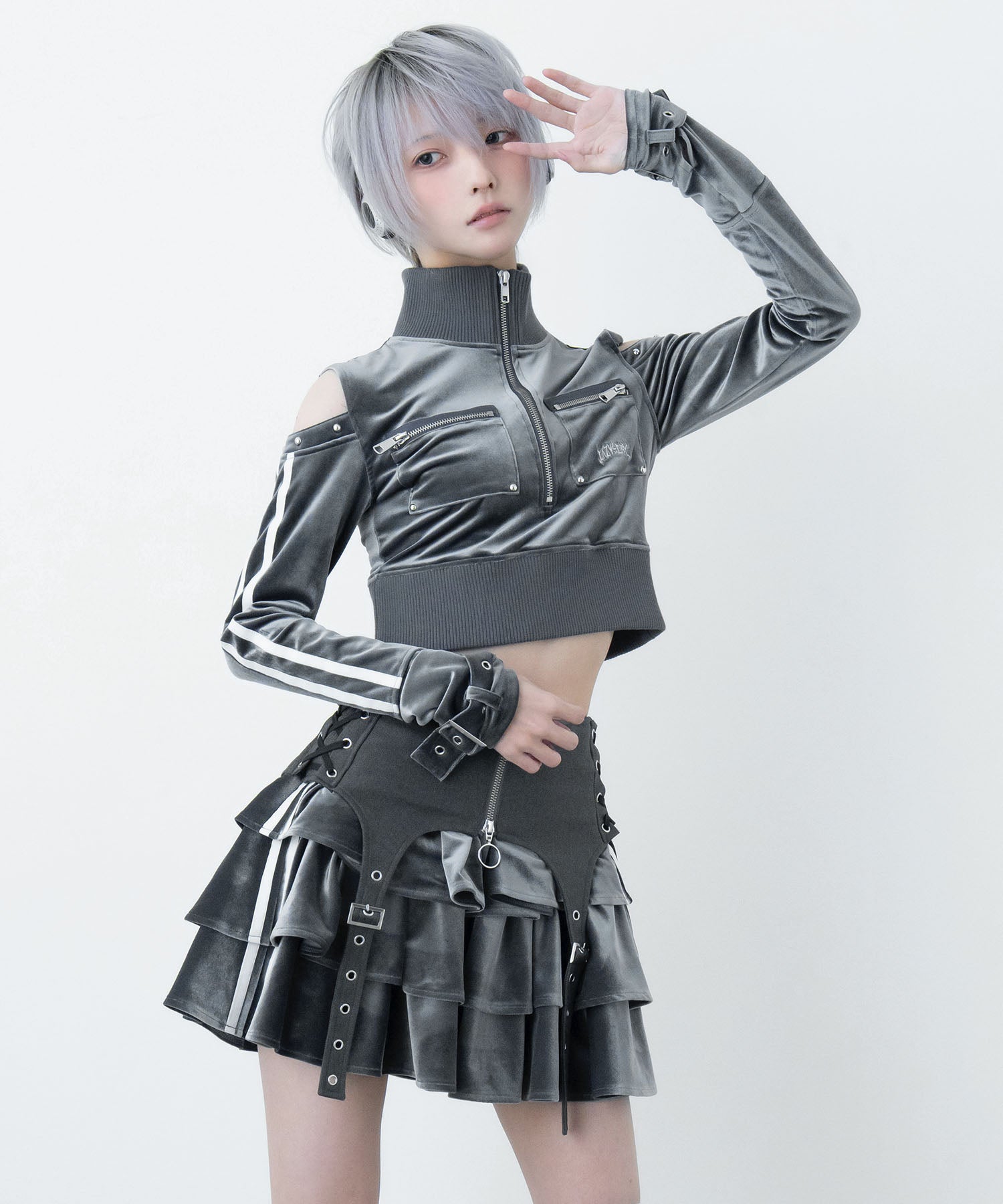 【LAZY SLAY】ベロアライントップス