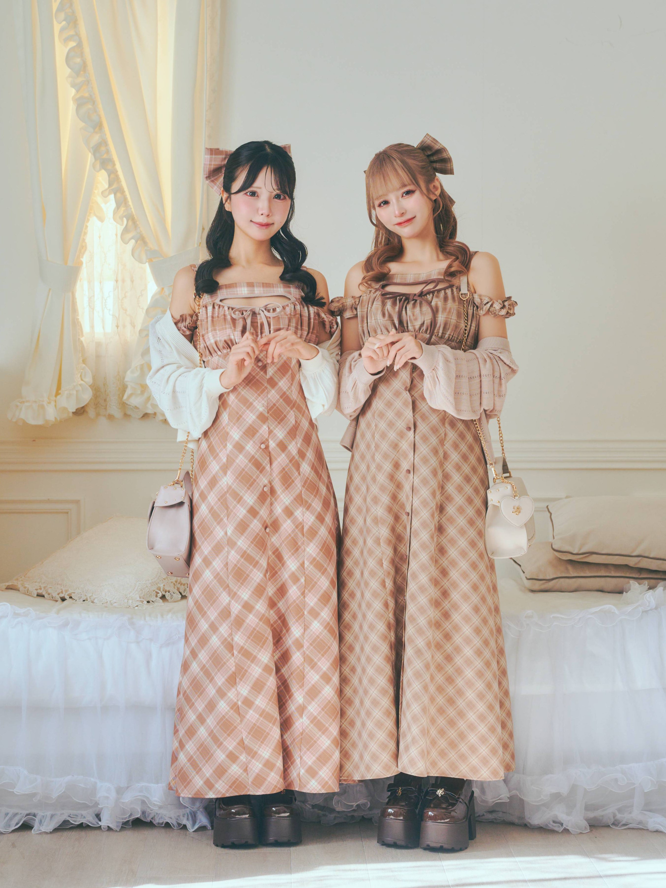 《LAFARY》チェックキャミロングワンピース