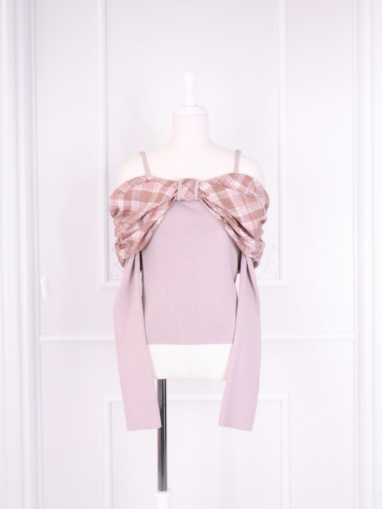 《LAFARY》オフショルチェックニットトップス