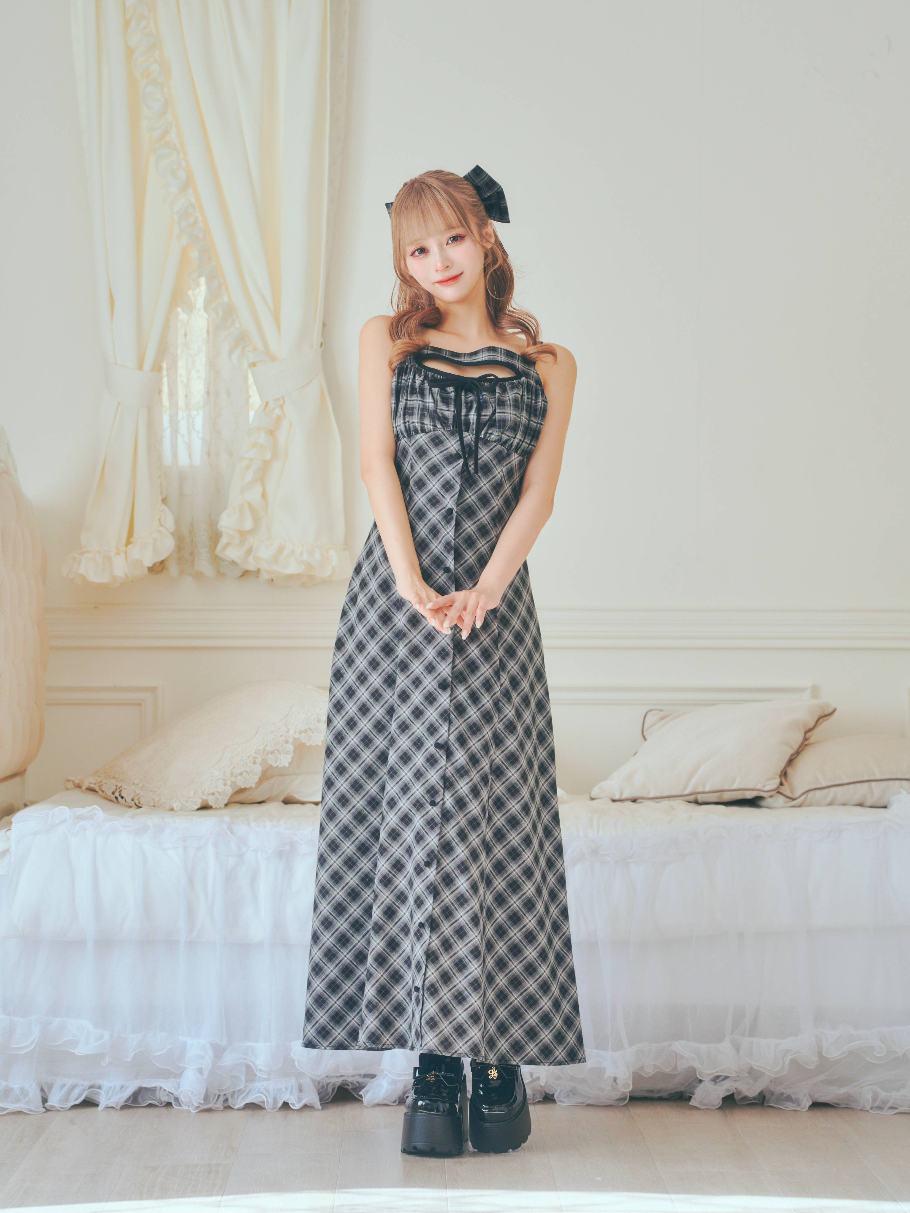 《LAFARY》チェックキャミロングワンピース